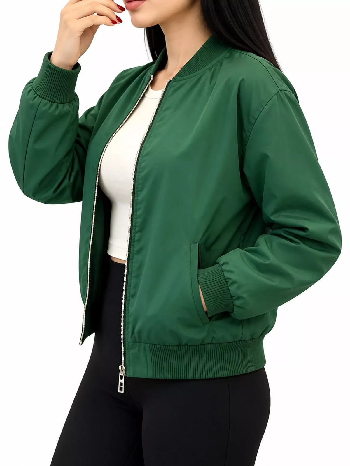 Ribbed Zip-Up Bomber Jacket