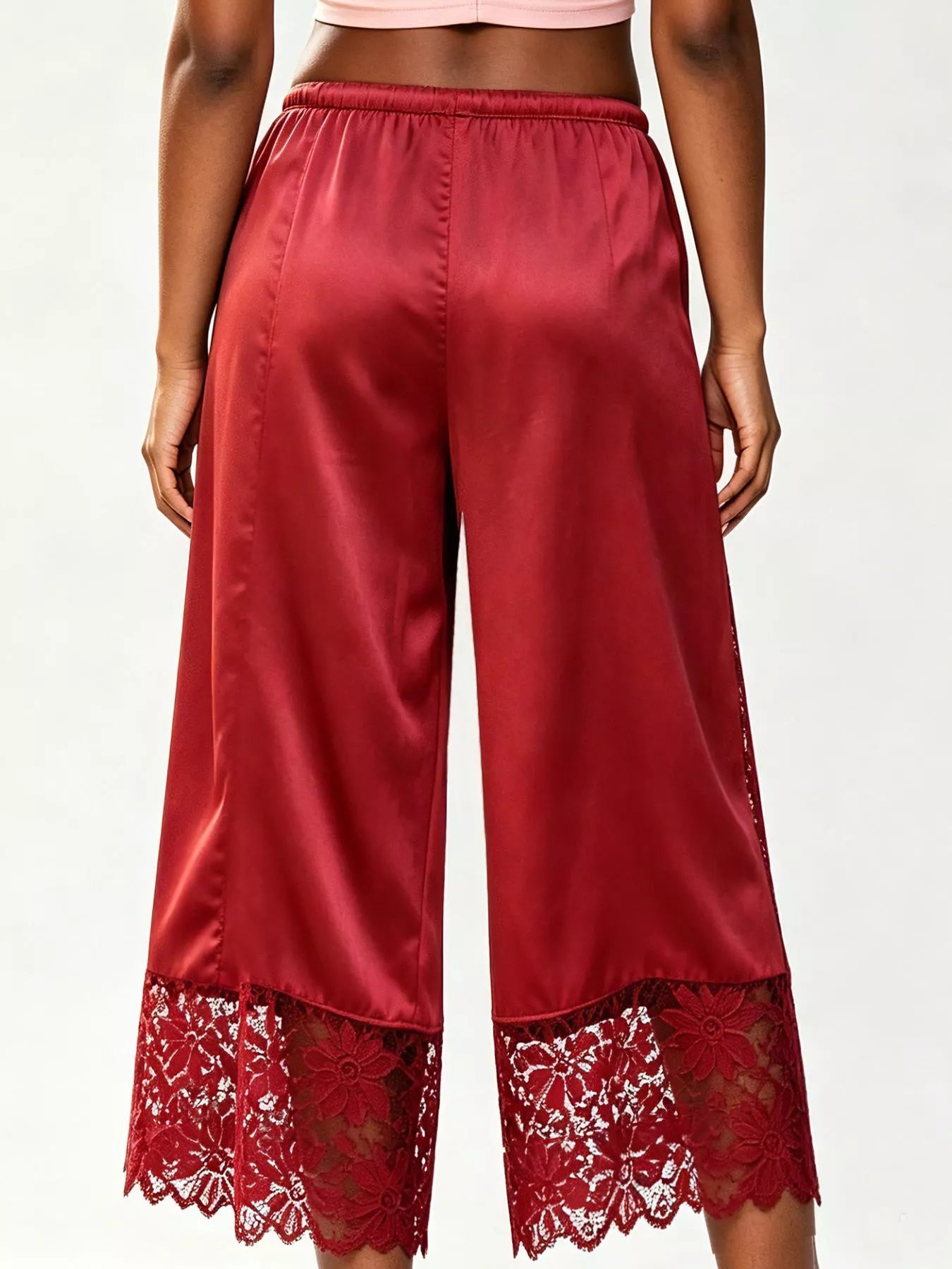 Lace-Trim Wide-Leg Cropped Pants