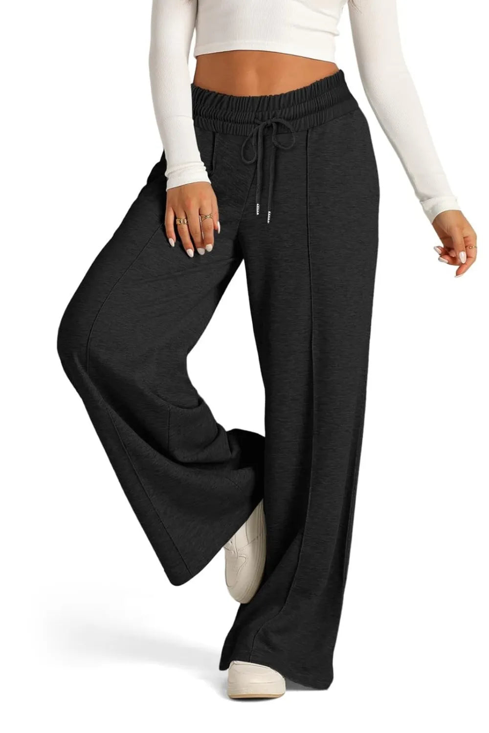 Drawstring Wide Leg Pants with Pockets
