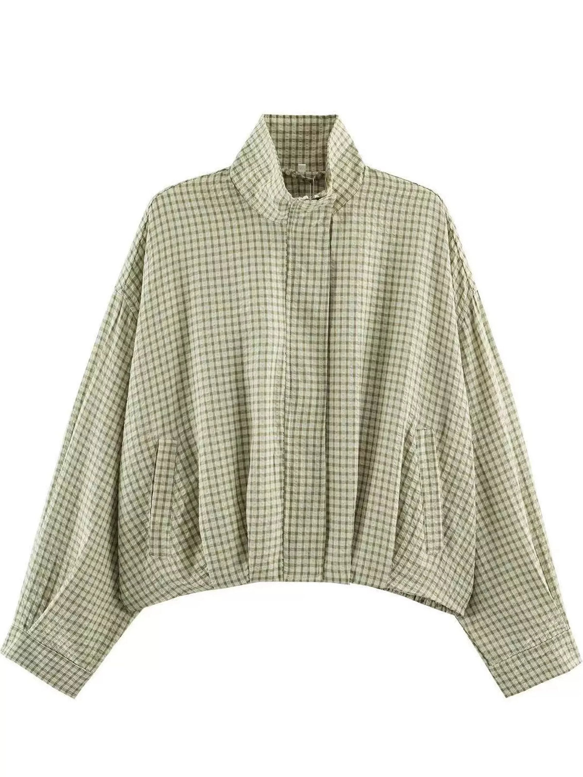 Plaid Stand-Collar Cropped Jacket