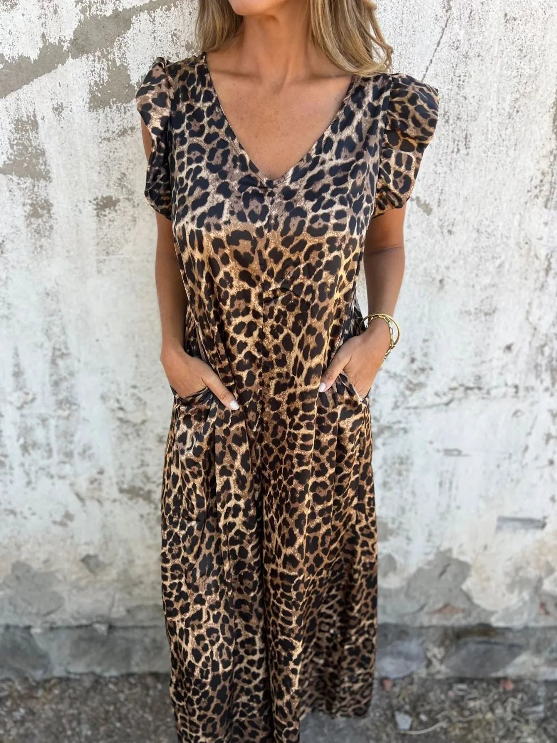 V-Neck Cap Sleeve Wide Leg Jumpsuit