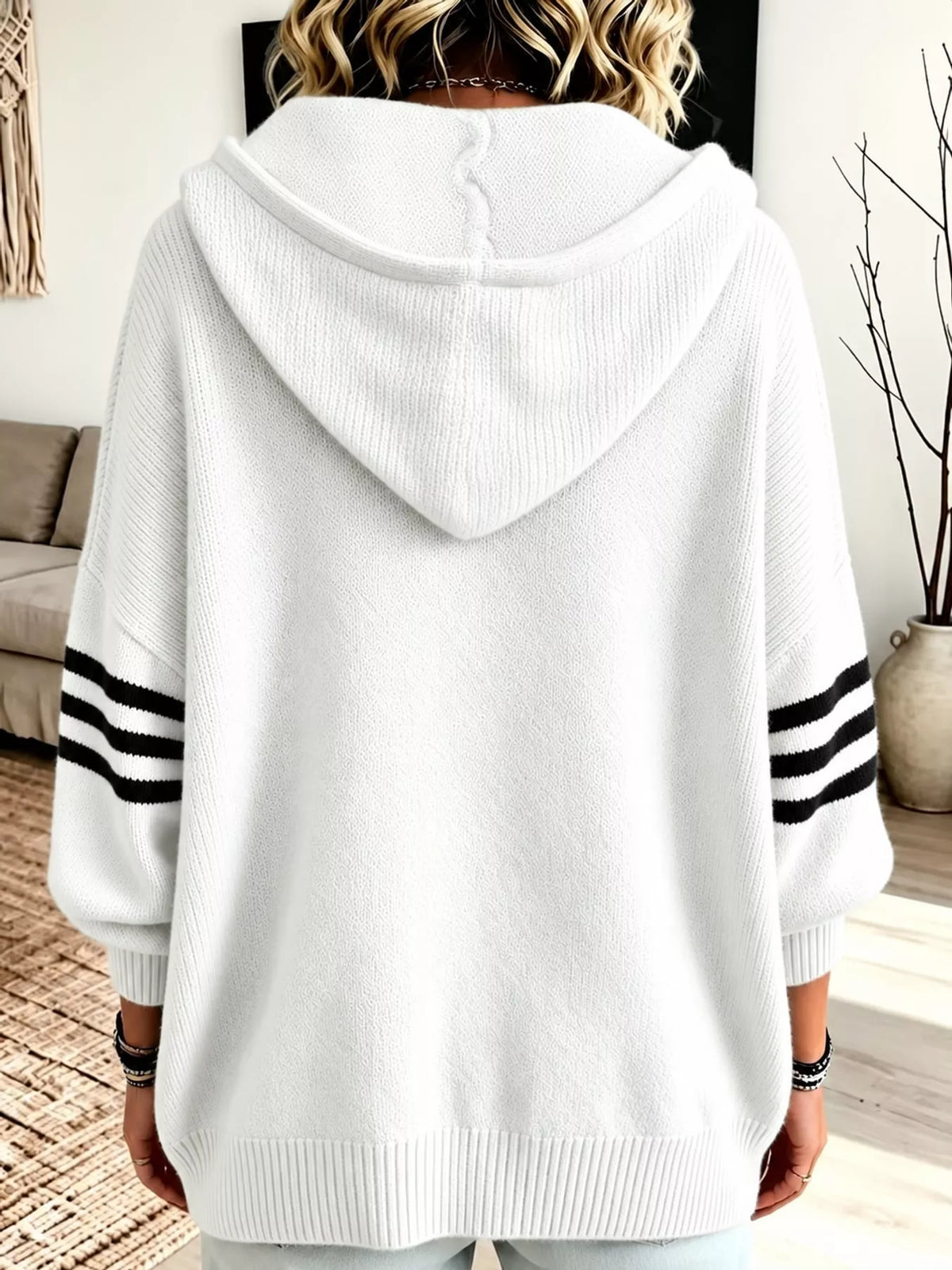 Hooded Zip-Up Knit Cardigan