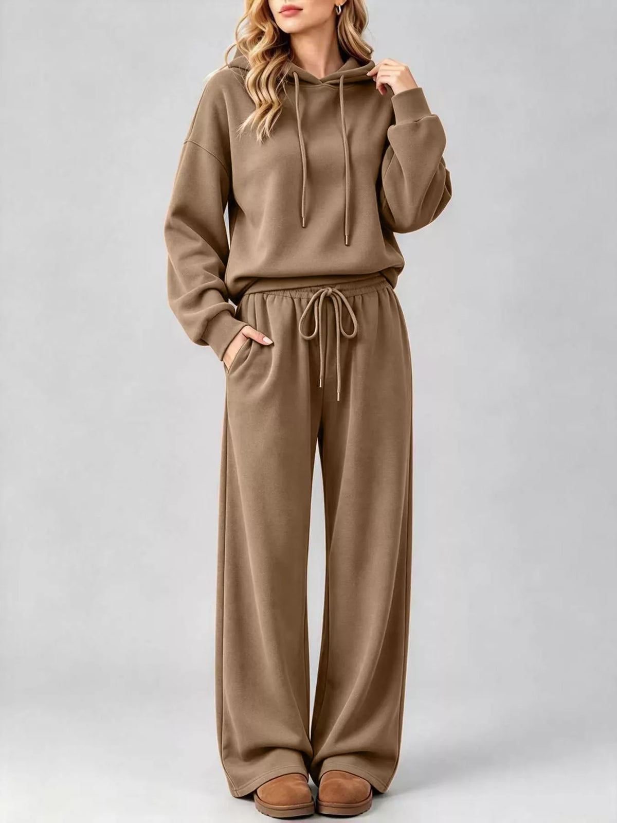 Dropped Shoulder Hoodie and Wide-Leg Pants Set