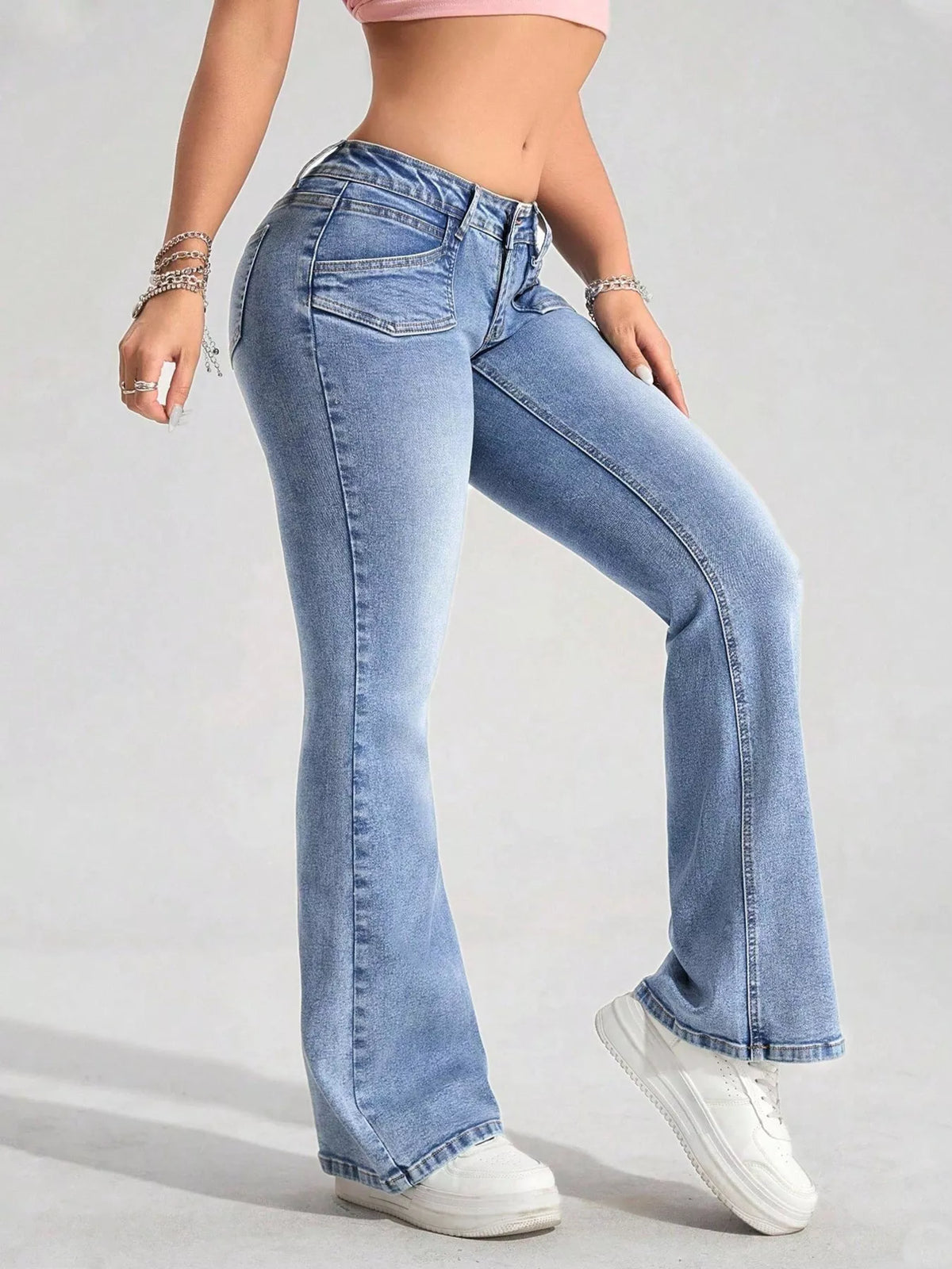 Washed Flare Leg Jeans in Blue