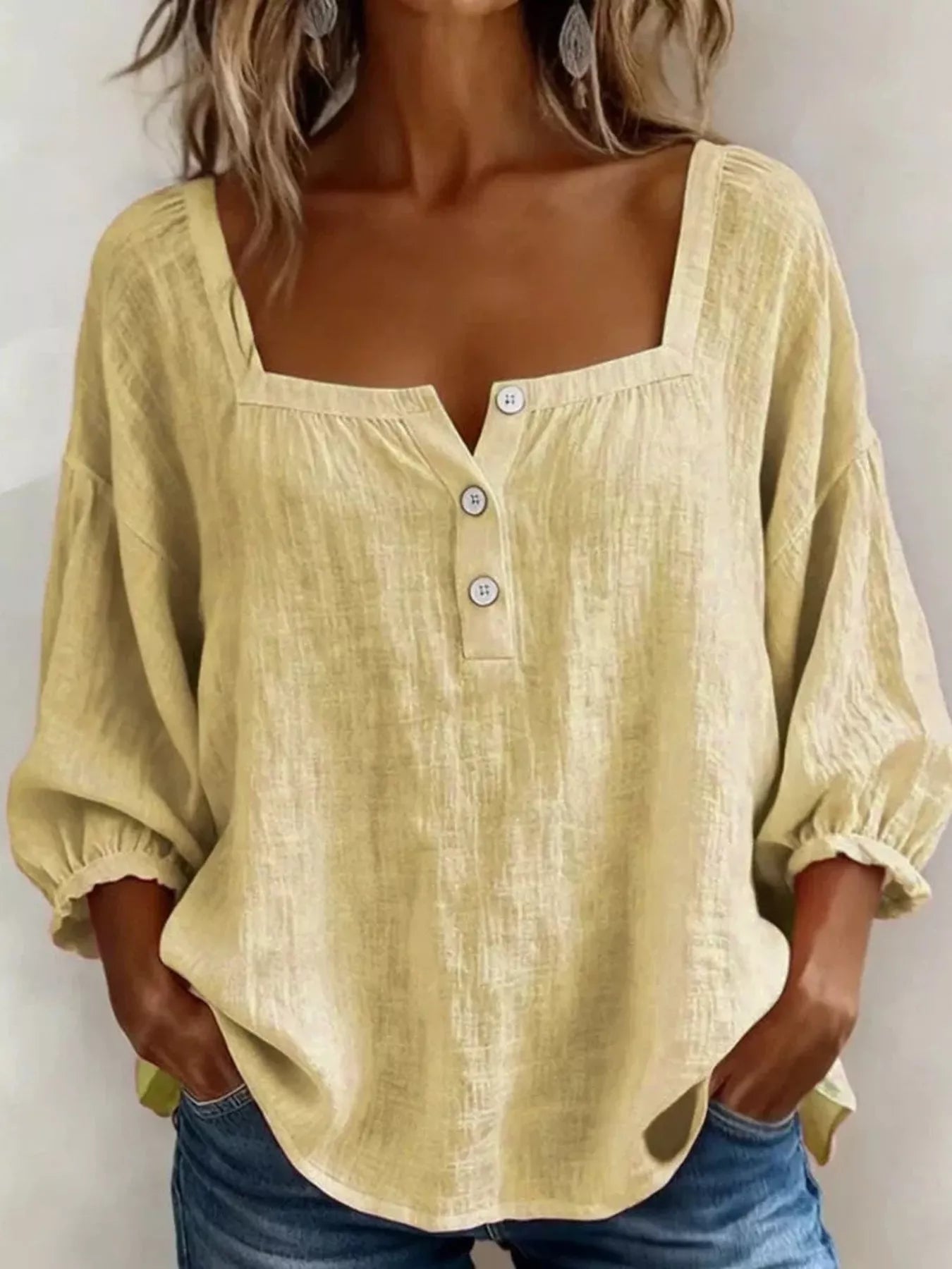Square Neck Button Detail Blouse