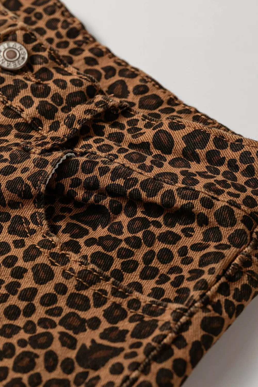 Leopard Print Ruffled Hem Jeans in Dark Brown