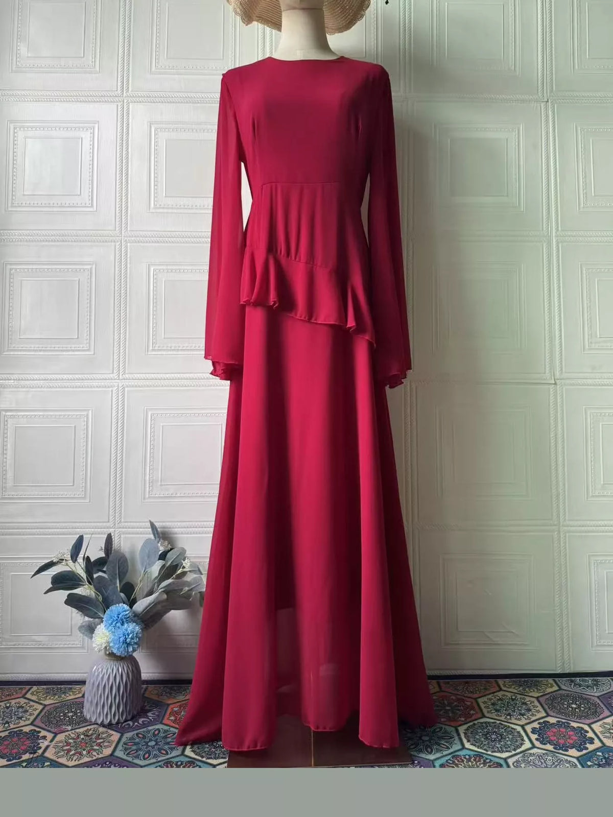 Ruffled Flare Sleeve Maxi Dress
