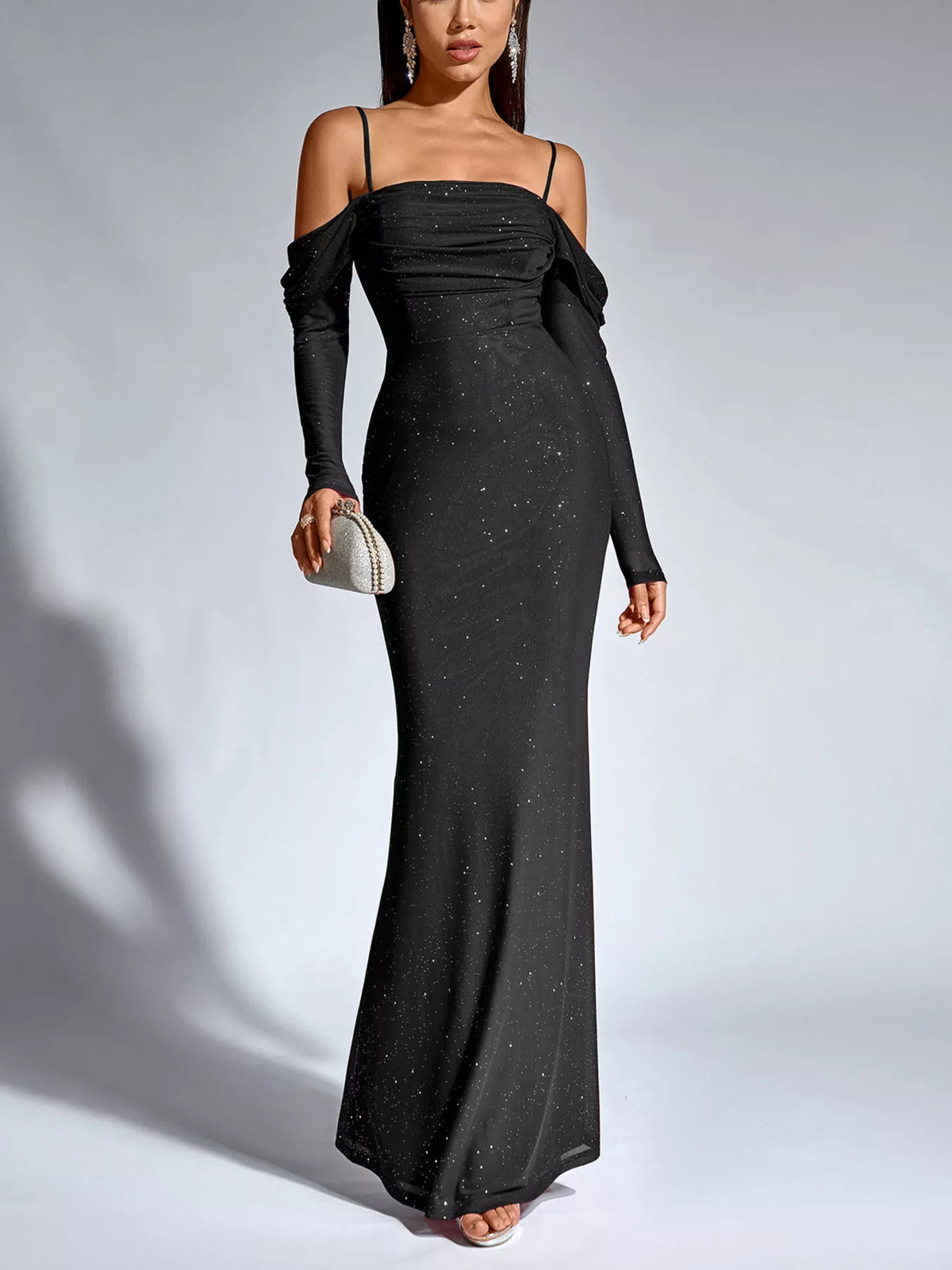 Long-Sleeve Glitter Mermaid Maxi Dress