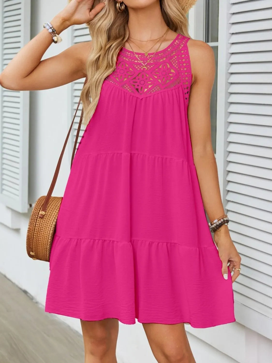Ruffled Hem Lace Sleeveless Dress by Gen Beauty