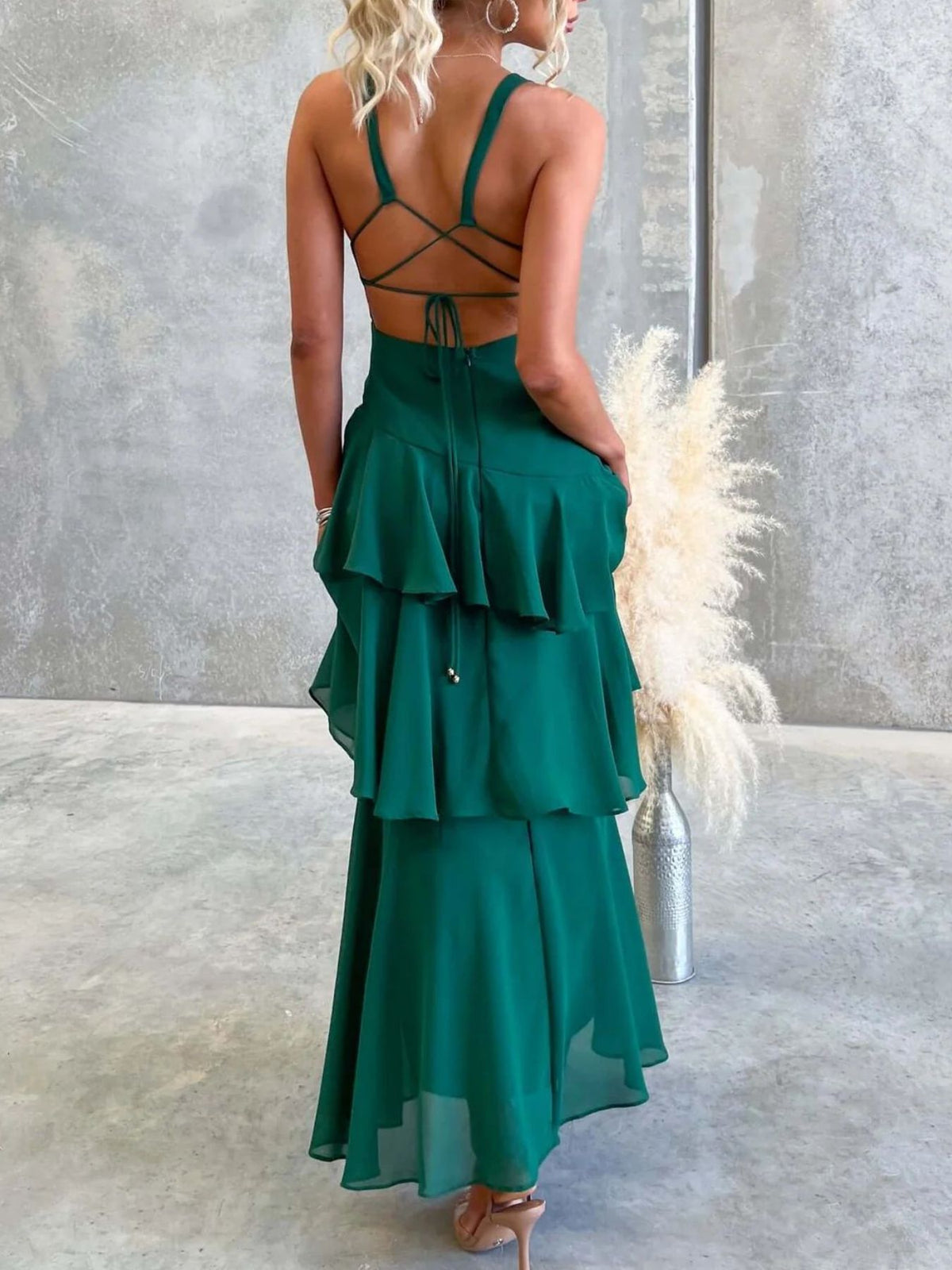 Ruffled Layered Backless Maxi Dress