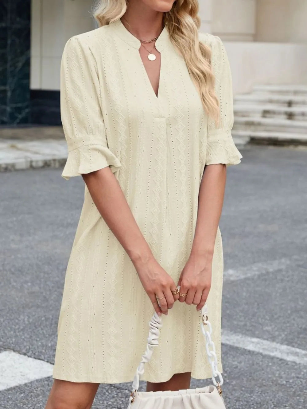 Eyelet Flounce Sleeve Mini Dress