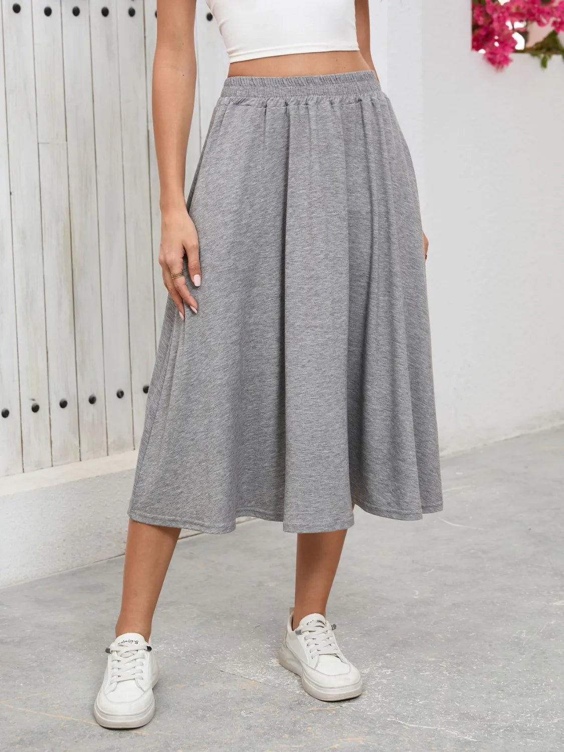 Elastic-Waist Skirt with Pockets