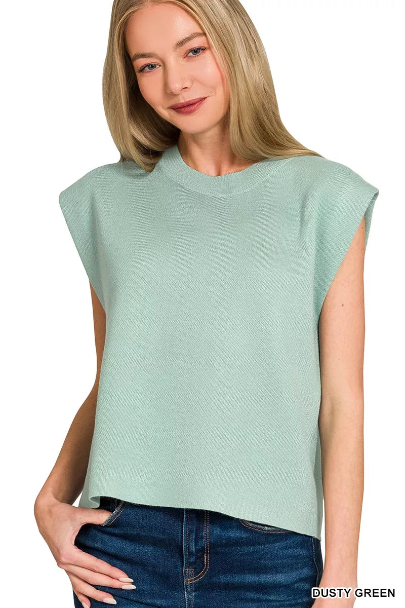 Zenana Round Neck Viscose Sweater Vest in Dusty Green