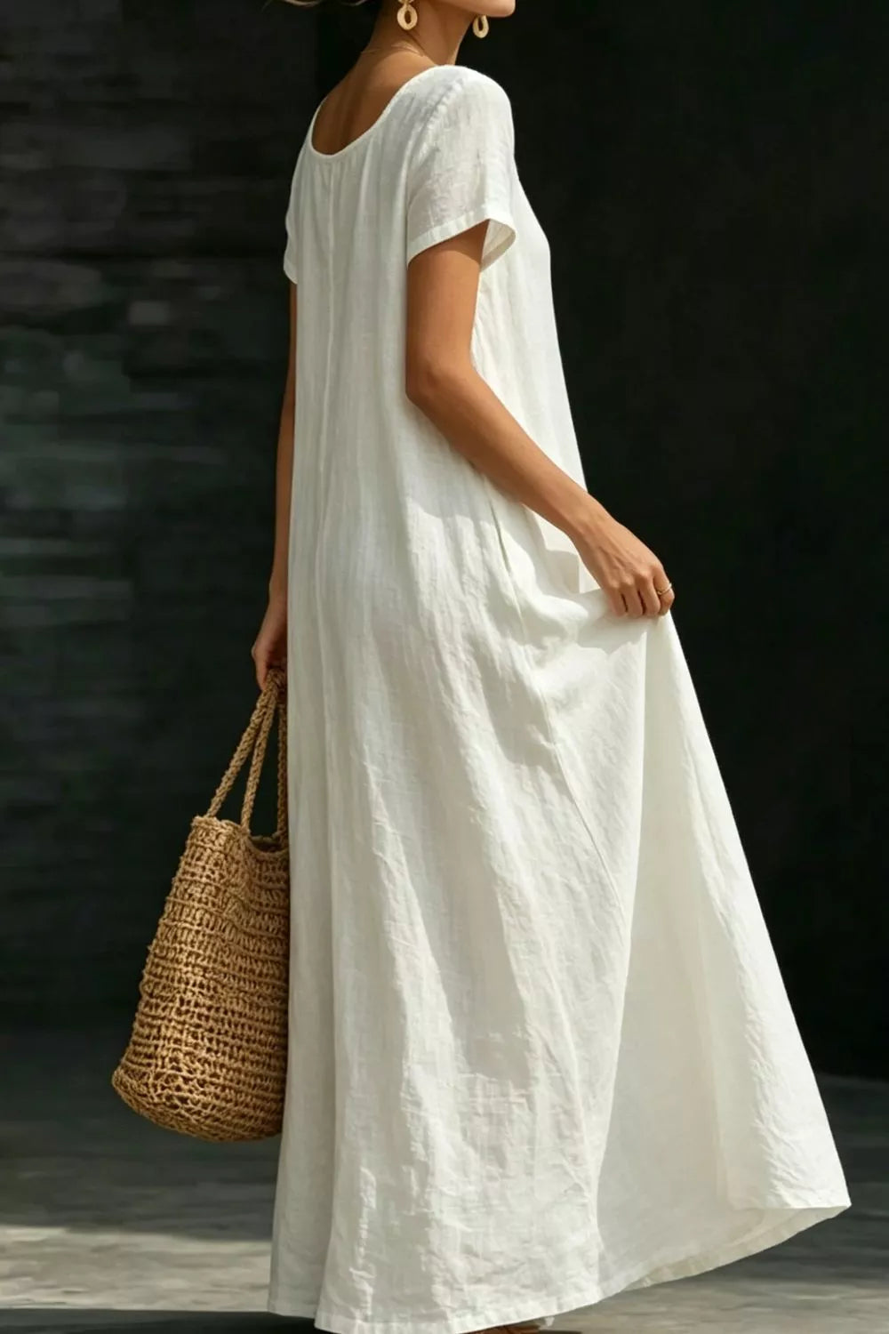 Casual Loose Short Sleeve Maxi Dress with Pockets