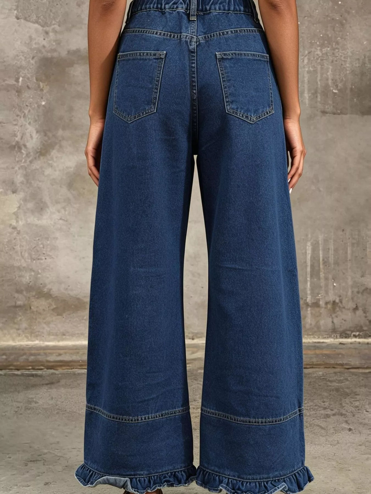 High-Waisted Wide-Leg Ruffled Hem Jeans by Dreamy Drapes