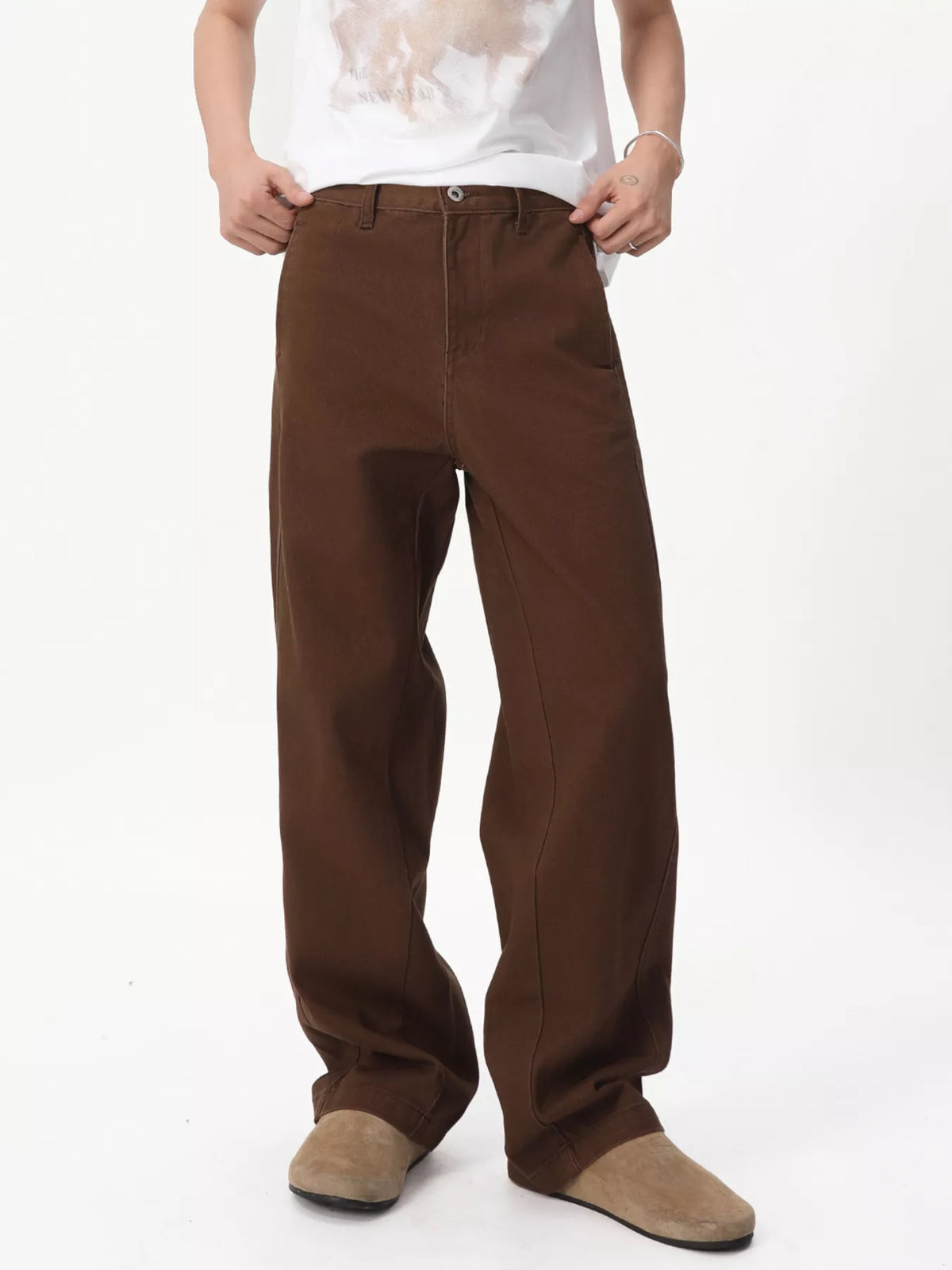 Vintage Wash Wide Leg Jeans in Brown by DashingTogs