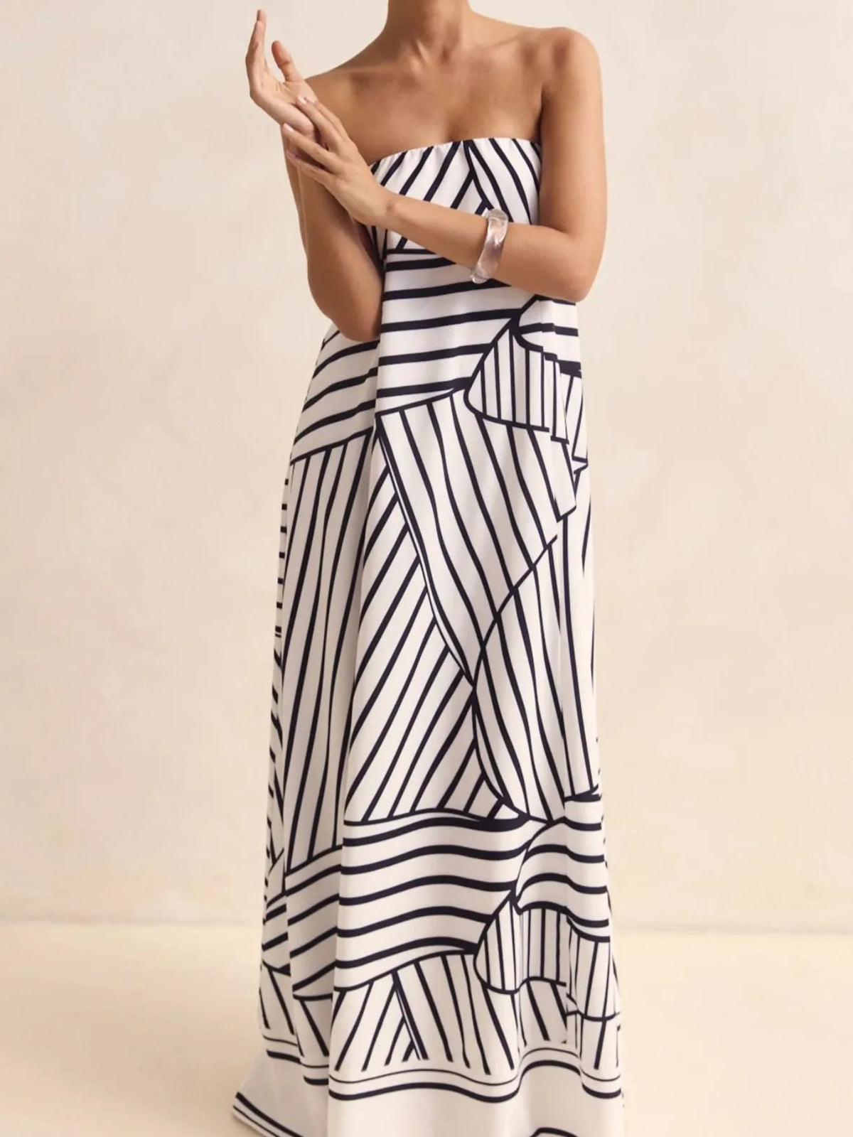 Smocked Printed Tube Maxi Dress