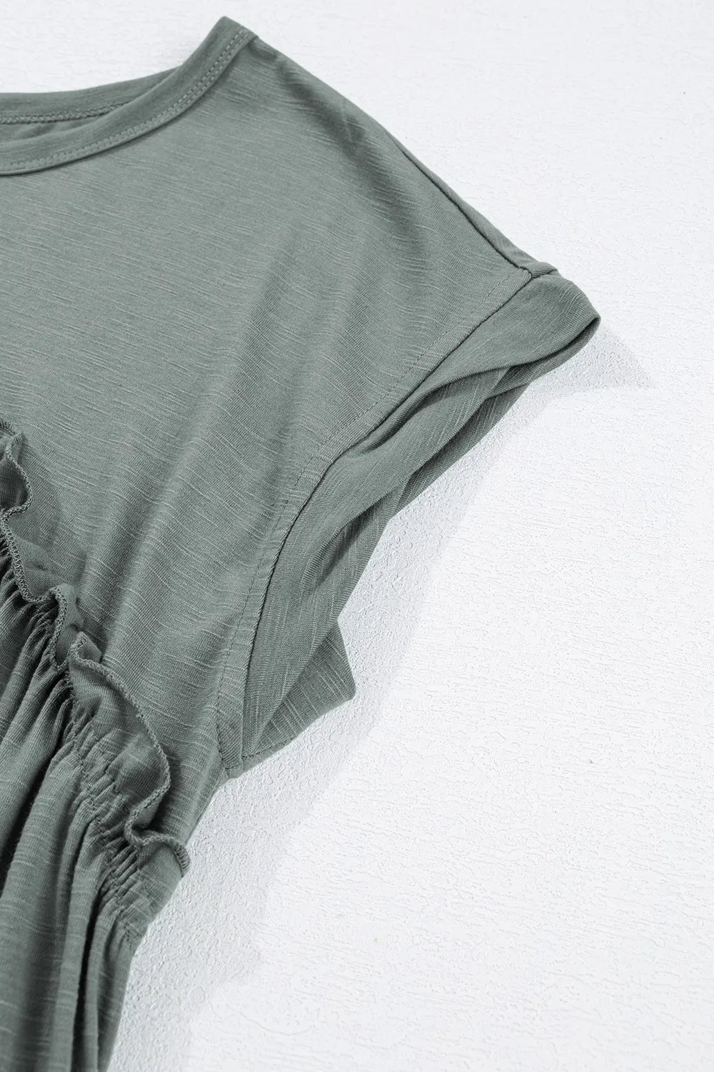 Frilled Round Neck T-Shirt Dress in Sage