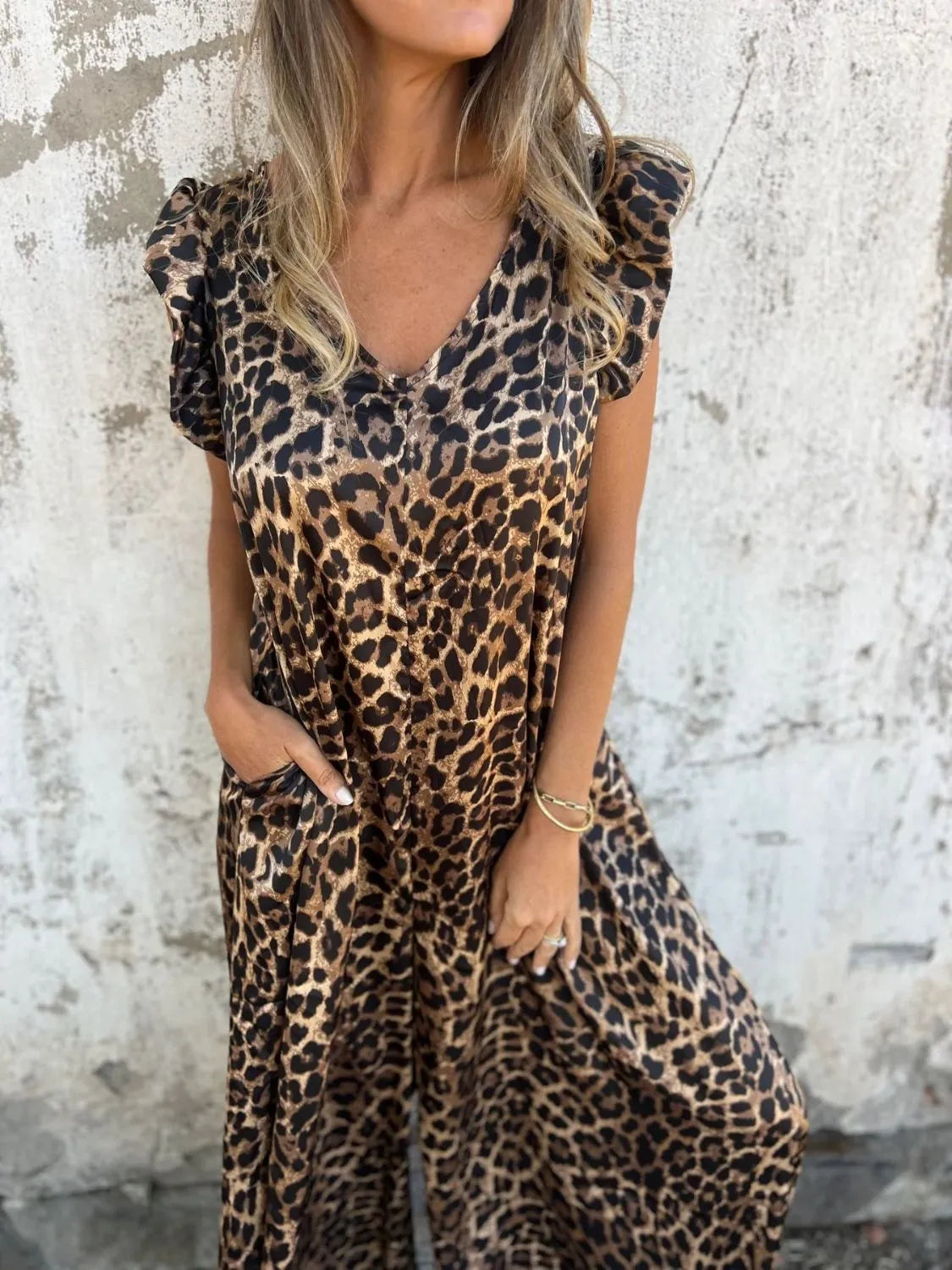 V-Neck Cap Sleeve Wide Leg Jumpsuit
