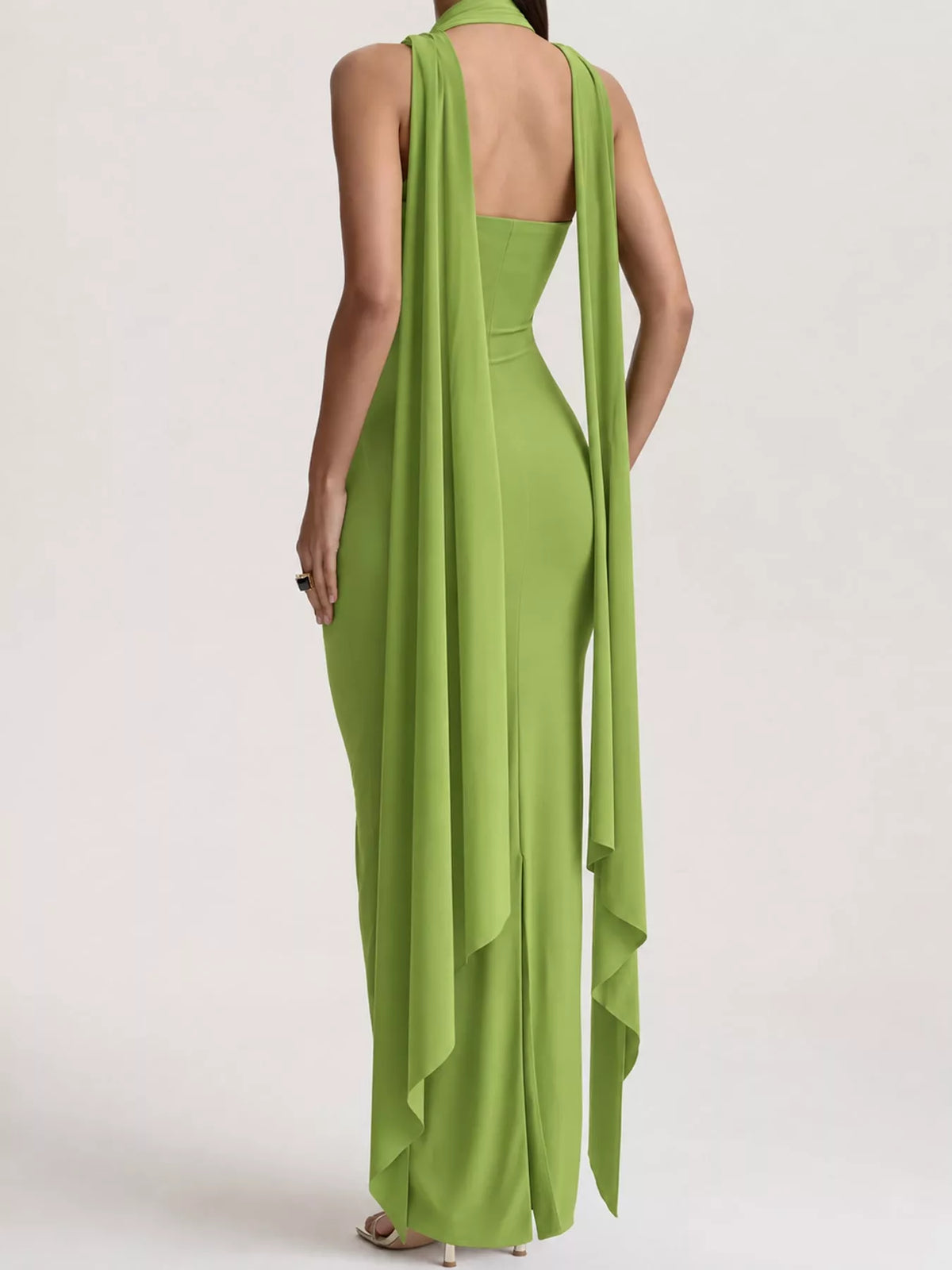 Strapless Ruched Bodycon Maxi Dress with Scarf