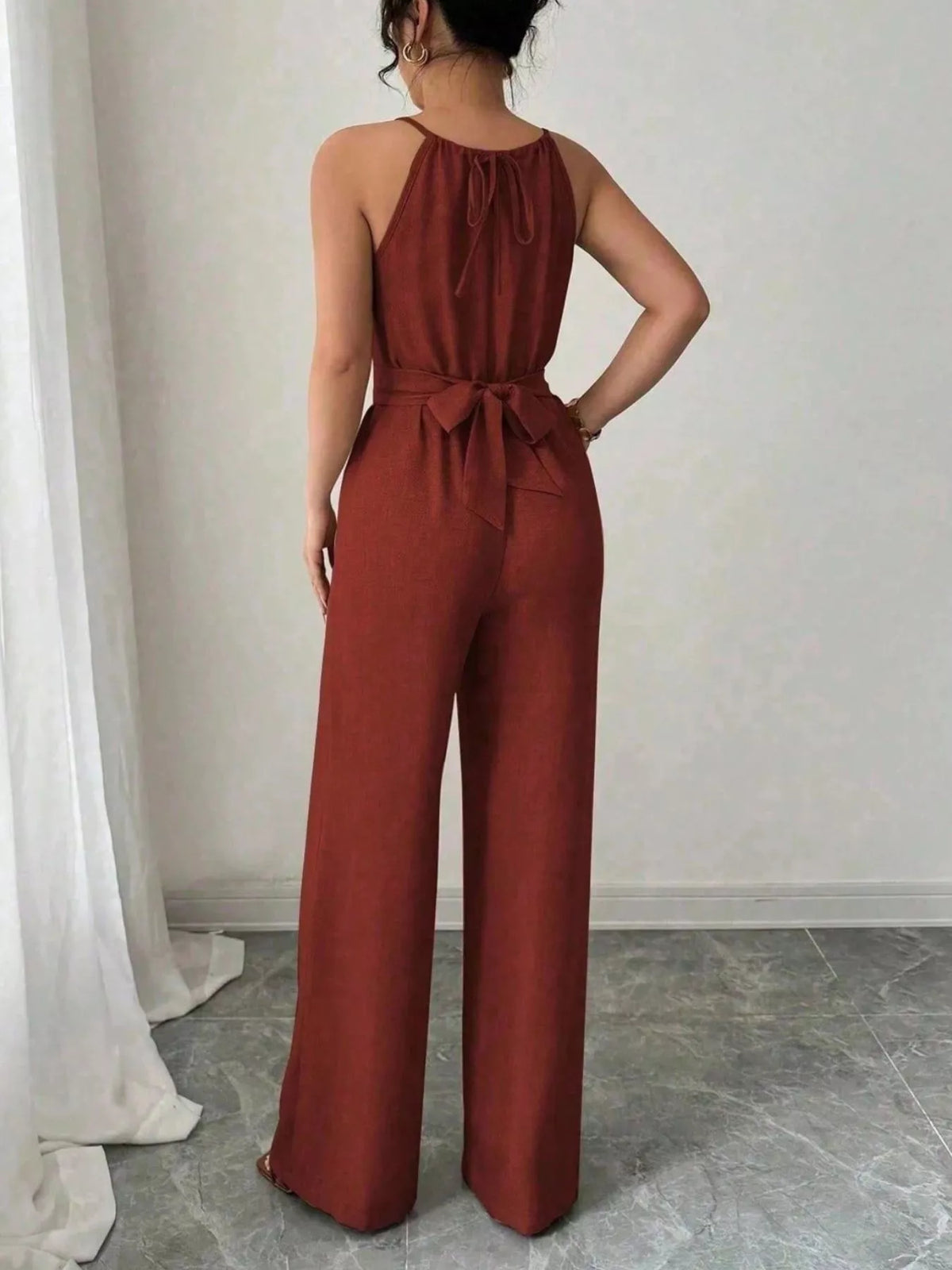 Sleeveless Tie Waist Wide-Leg Jumpsuit