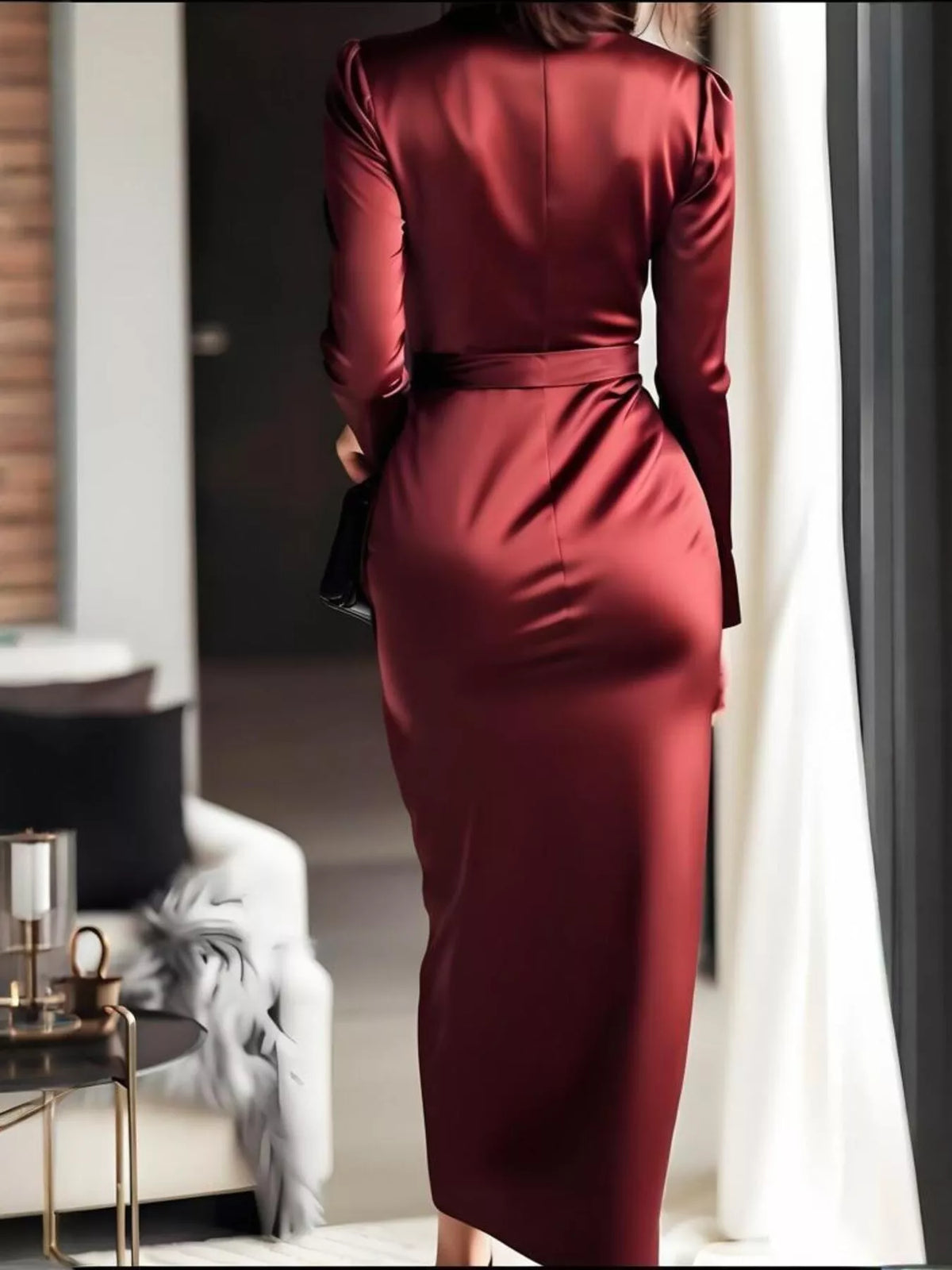 Surplice Satin Dress in Red