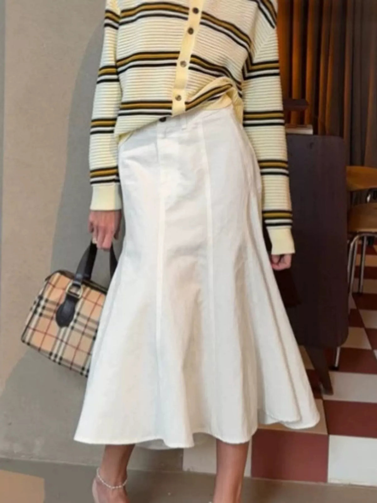 White High-Waisted Mermaid Midi Skirt