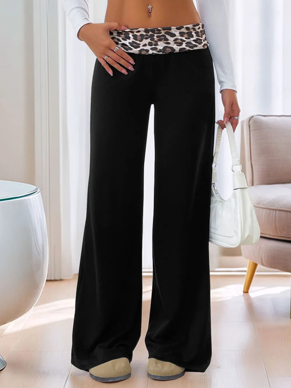 High Waist Leopard Print Pants in Black