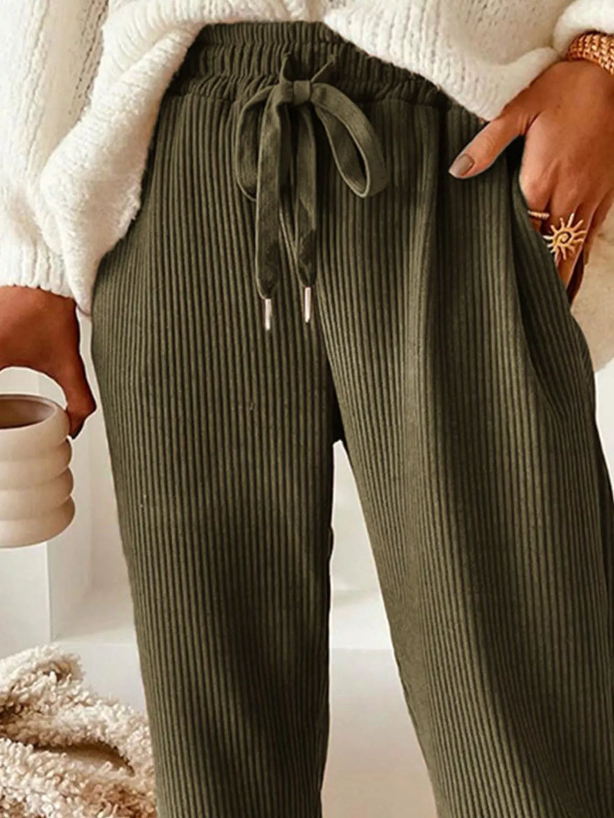 Corduroy Drawstring Waist Pants
