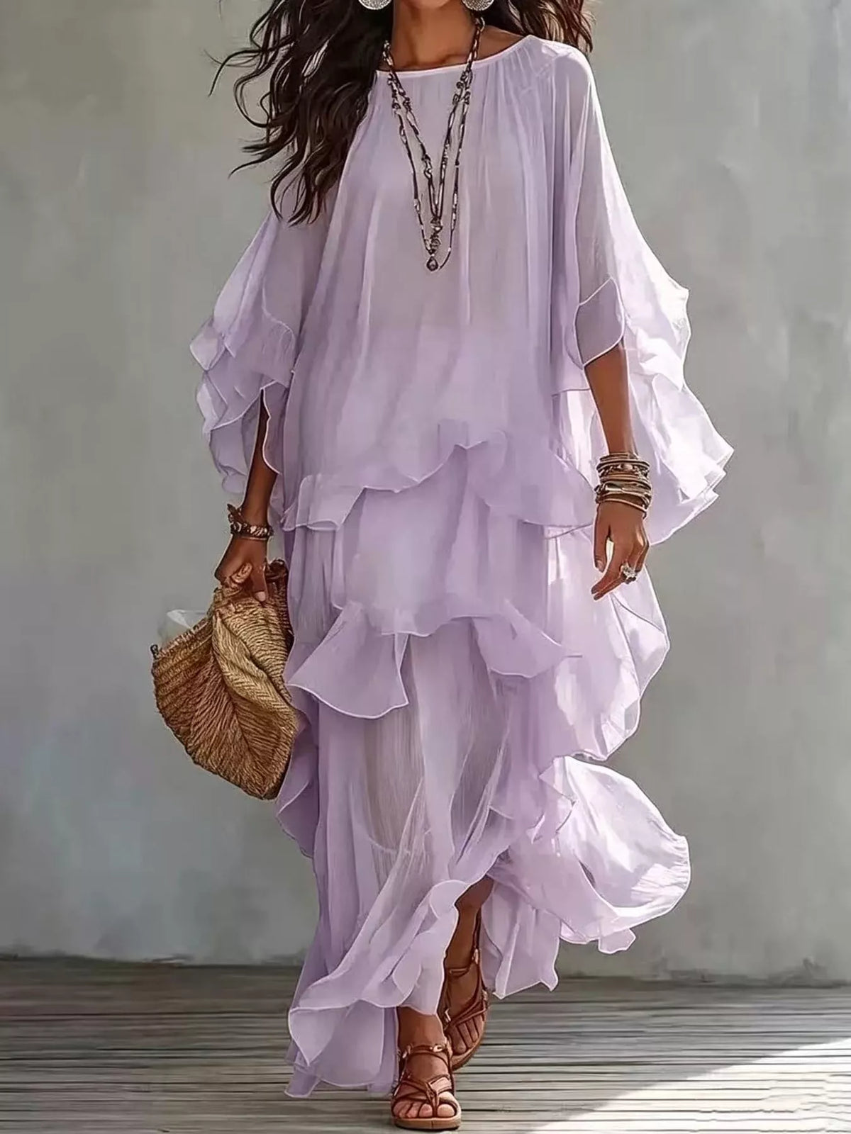 Ruffled Layered Bohemian Maxi Dress