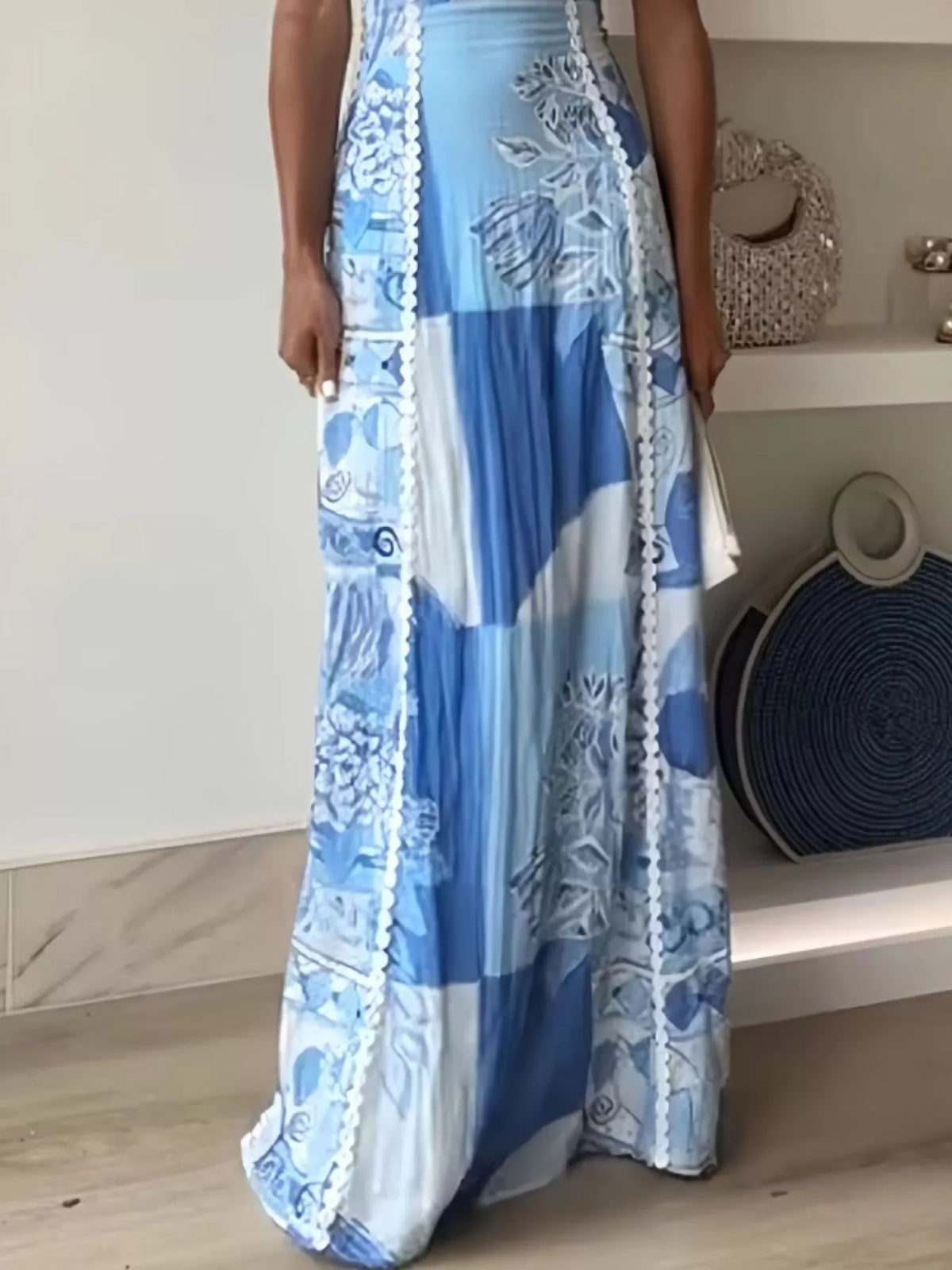 Bow Cutout Back Square Neck Maxi Dress in Sky Blue