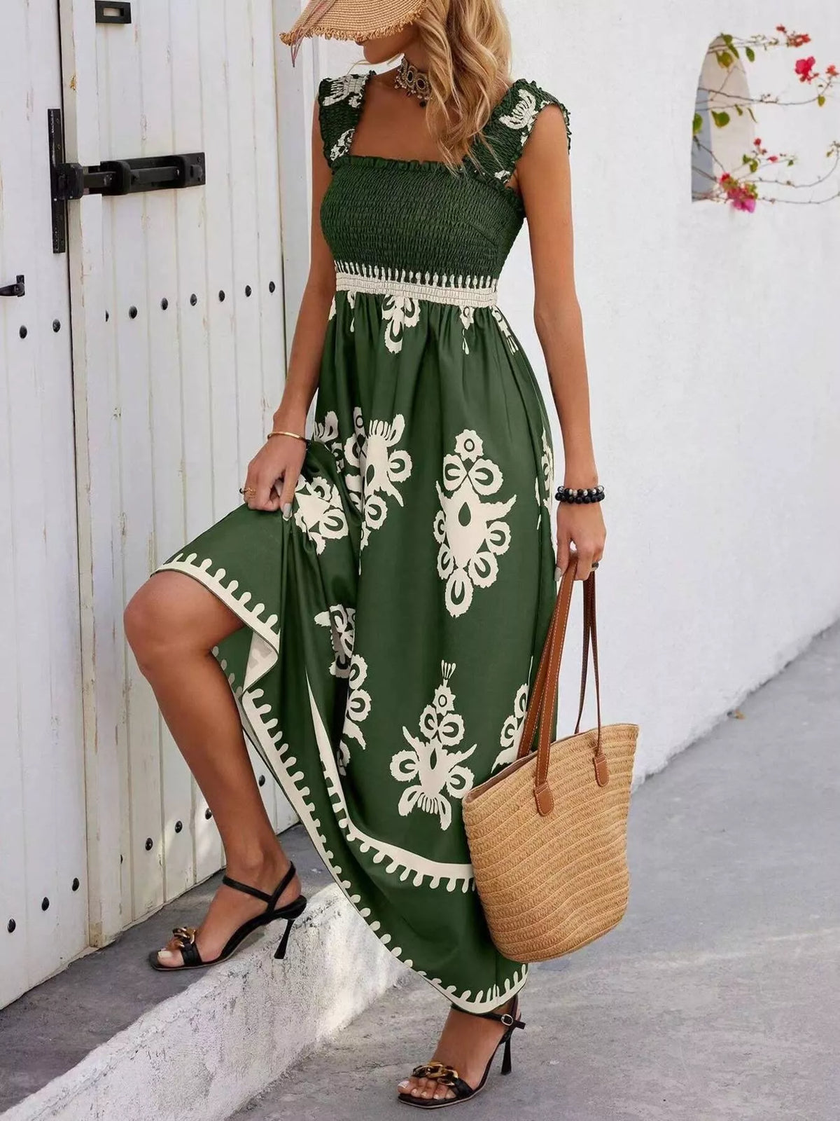 Smocked Square Neck Maxi Dress