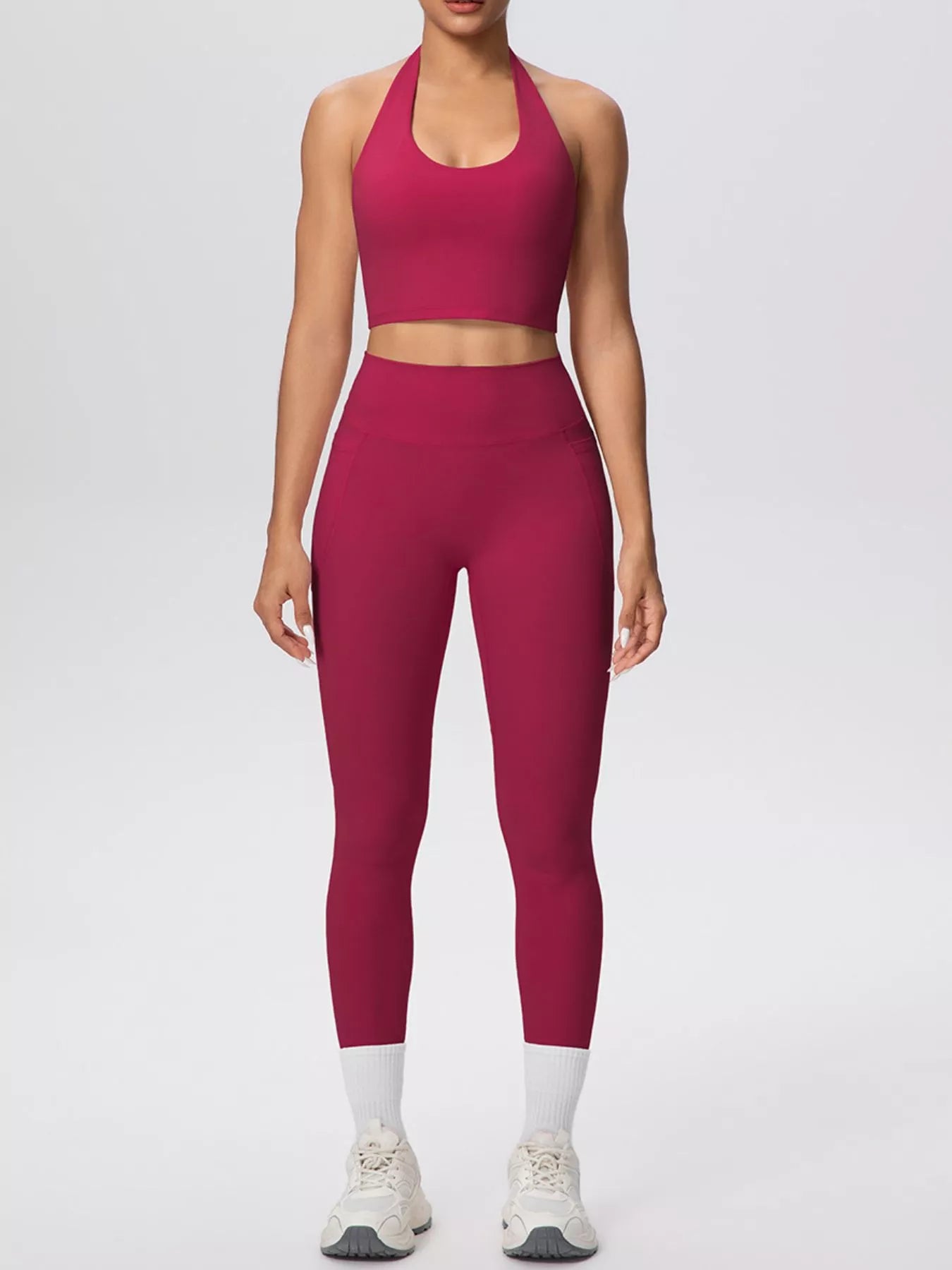 Halter Neck Crop Top and Leggings Active Set