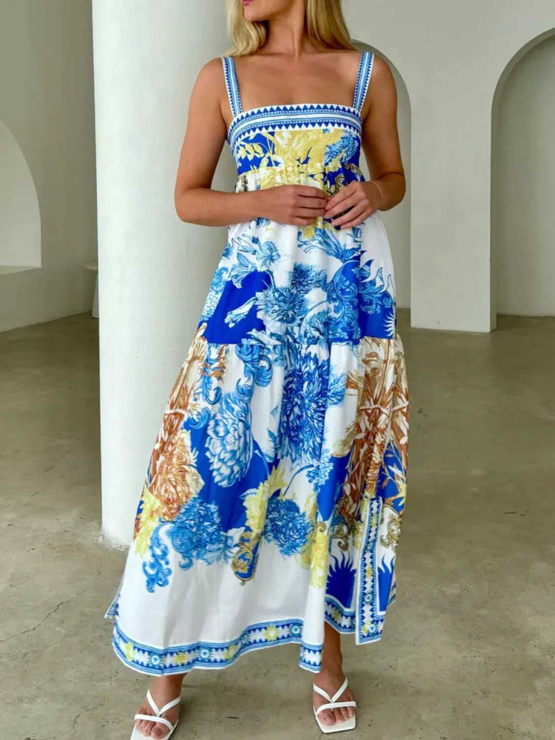 Printed Sleeveless Cami Dress in Blue