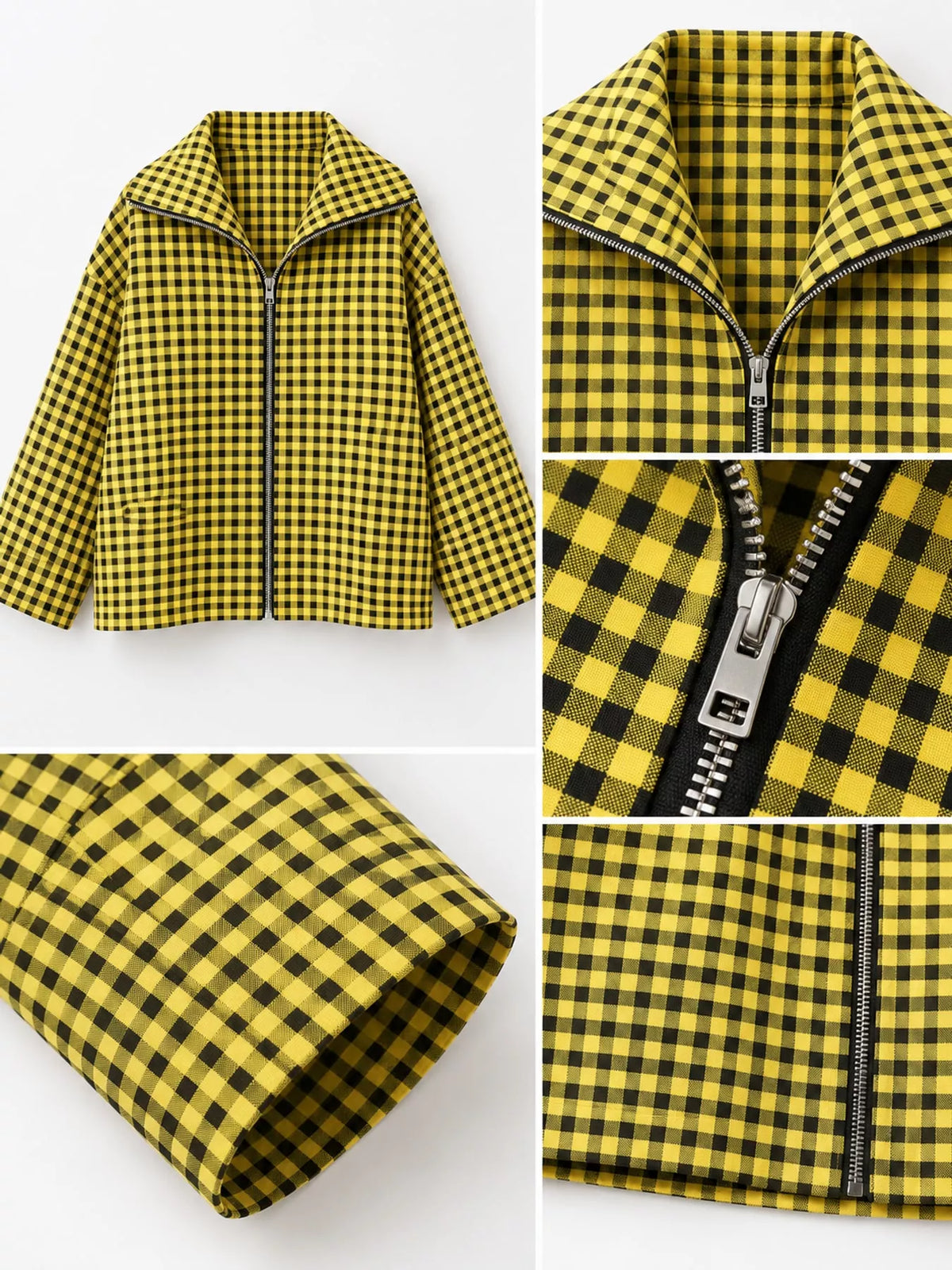 Oversized Plaid Zip-Up Jacket