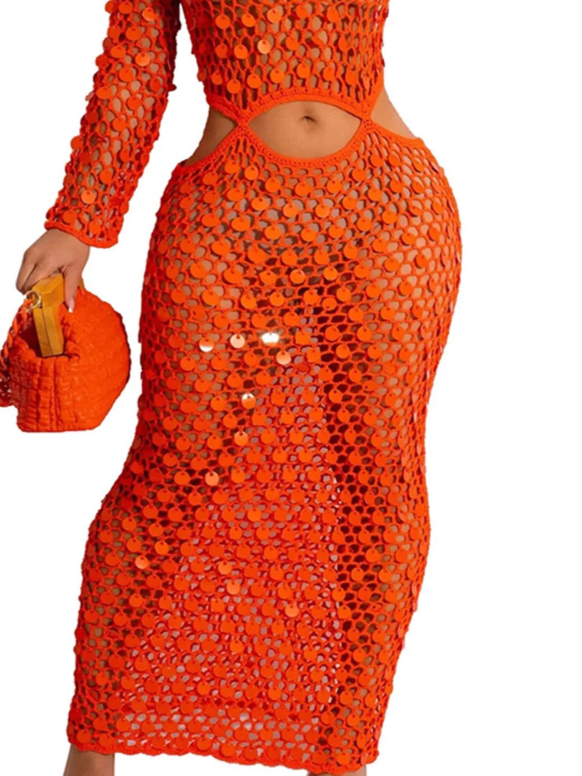 Sequin Cutout Mesh Maxi Dress