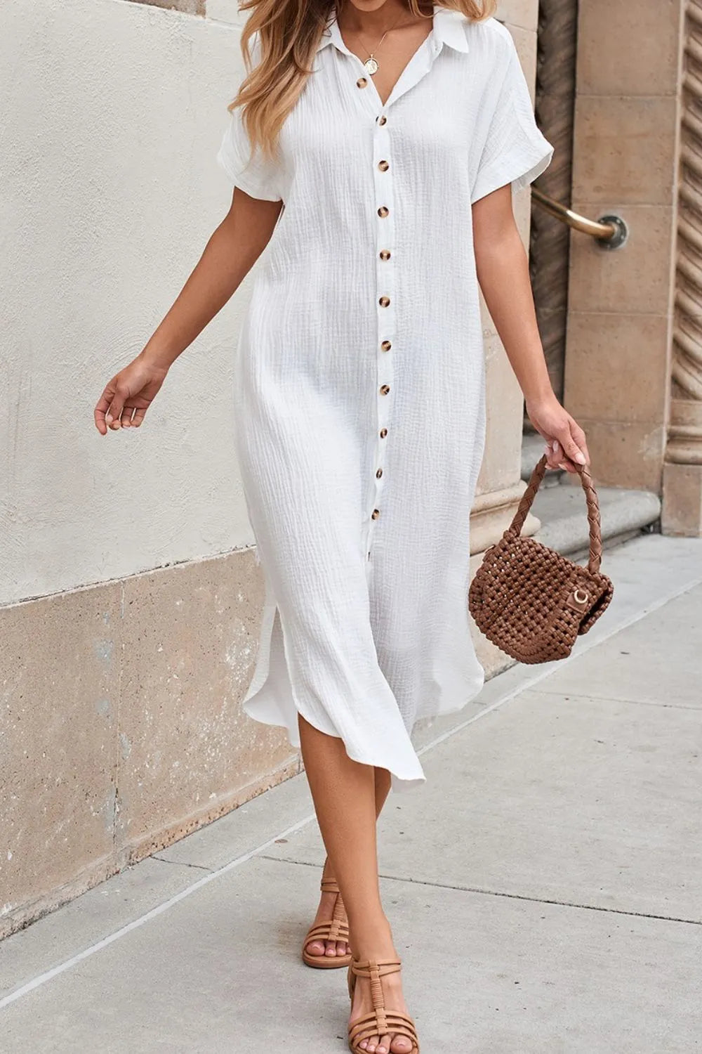 Button-Down Midi Shirt Dress