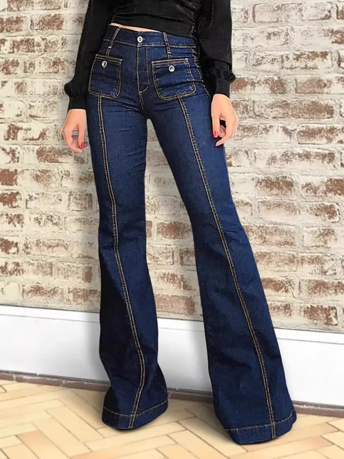 High-Waisted Flare Jeans in Dark Blue