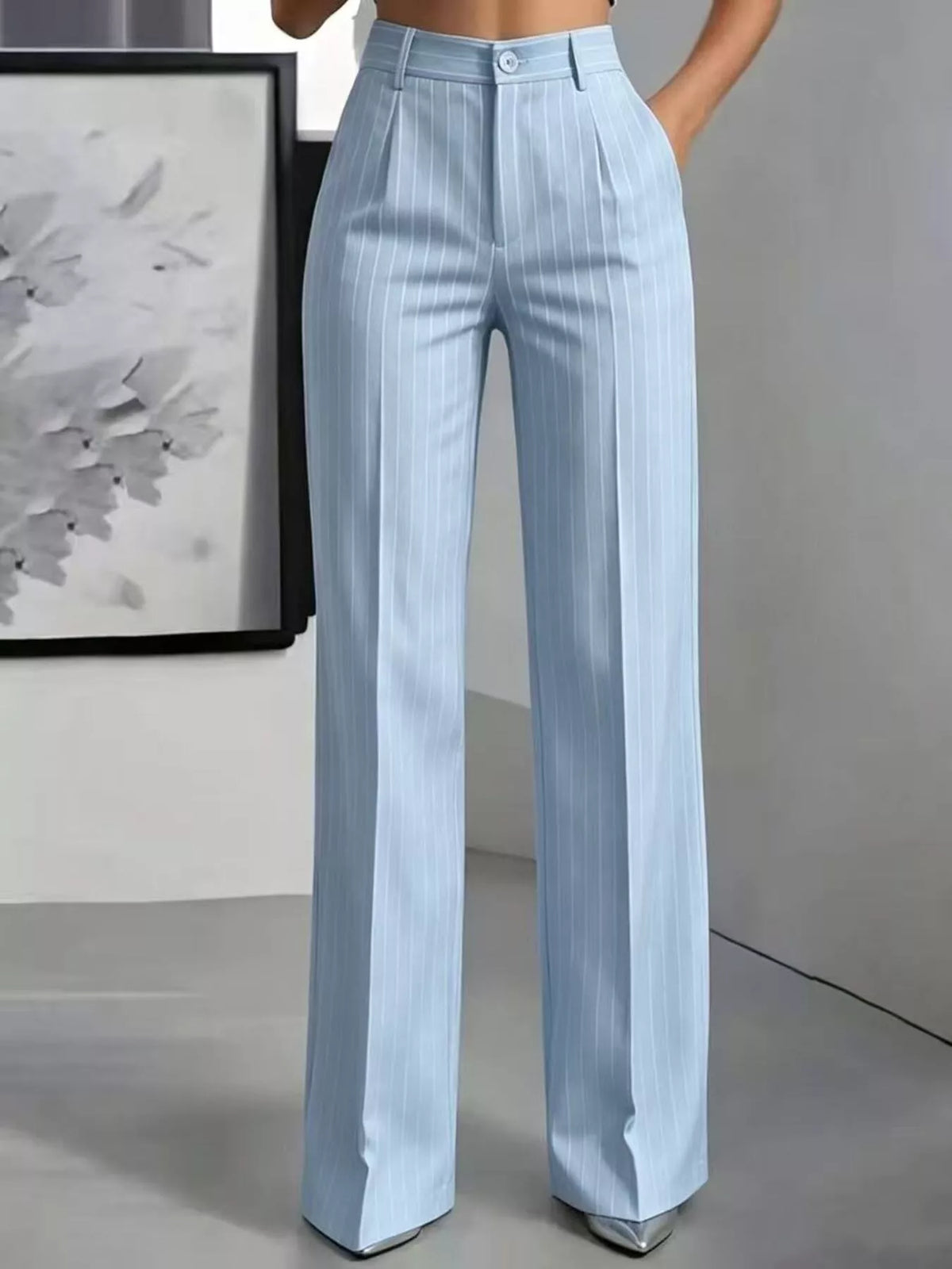High-Waisted Striped Wide-Leg Pants