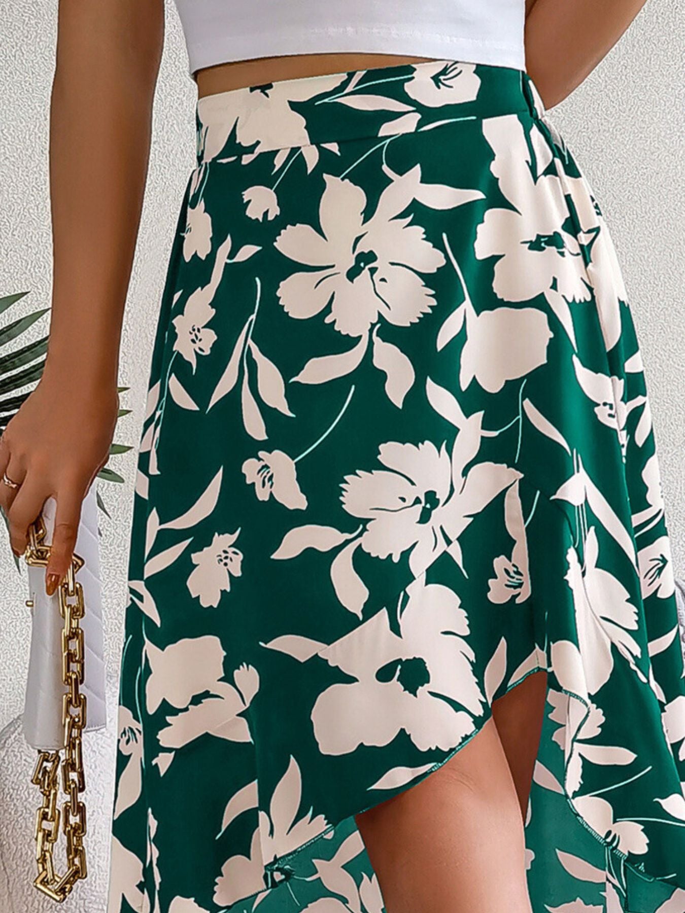Floral Ruffle Hem Asymmetrical Skirt