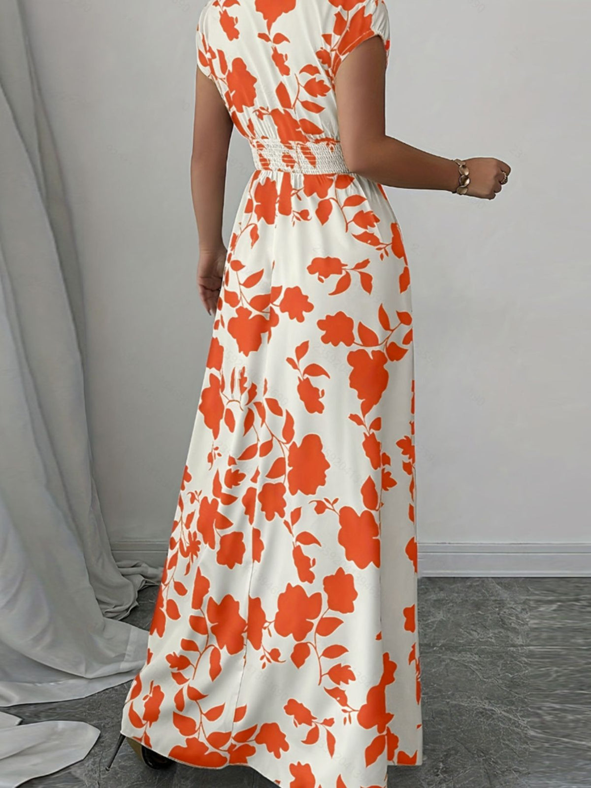 Printed Surplice Cap-Sleeve Maxi Dress