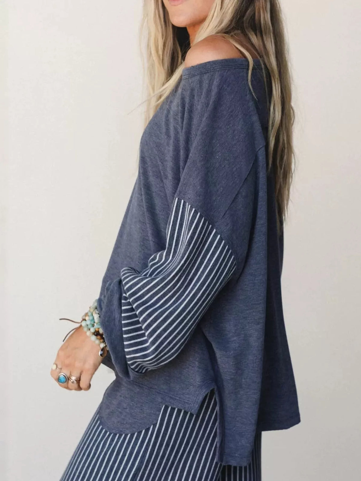 Striped Boat-Neck Top and Wide-Leg Pants Set