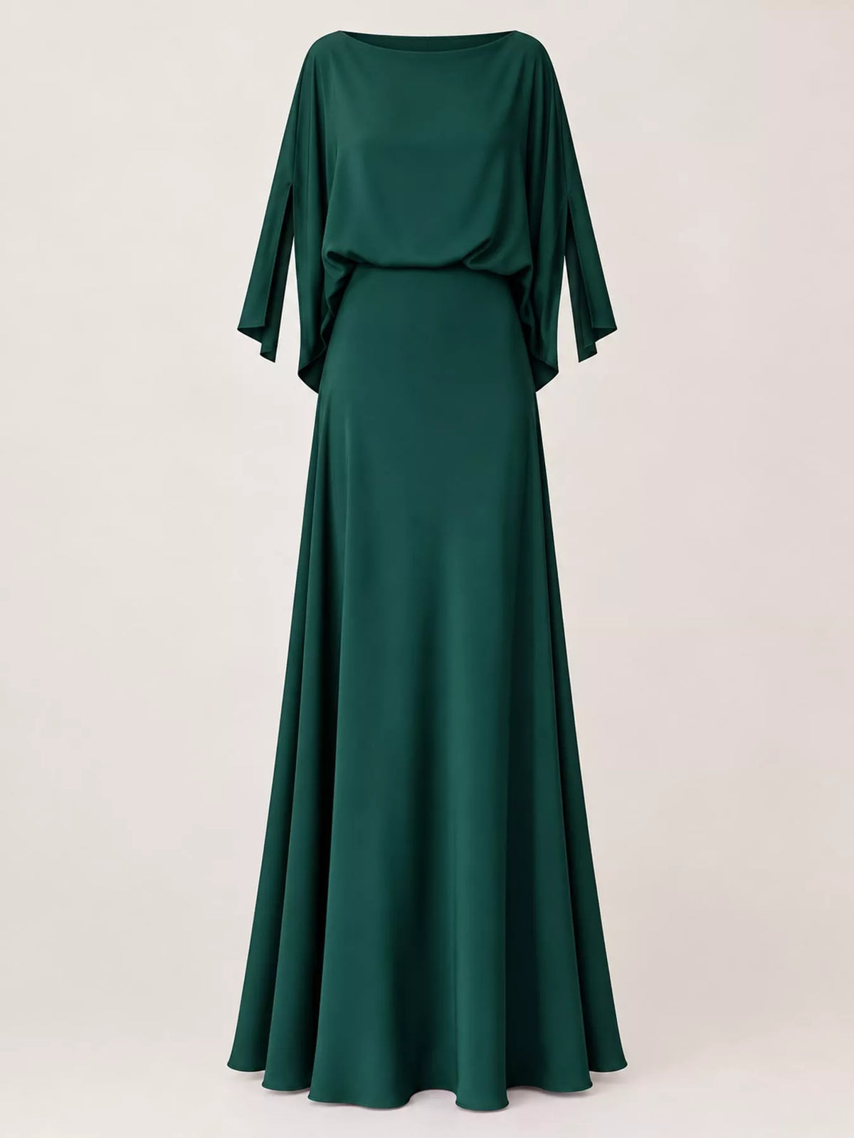 Satin Cape-Sleeve Maxi Dress