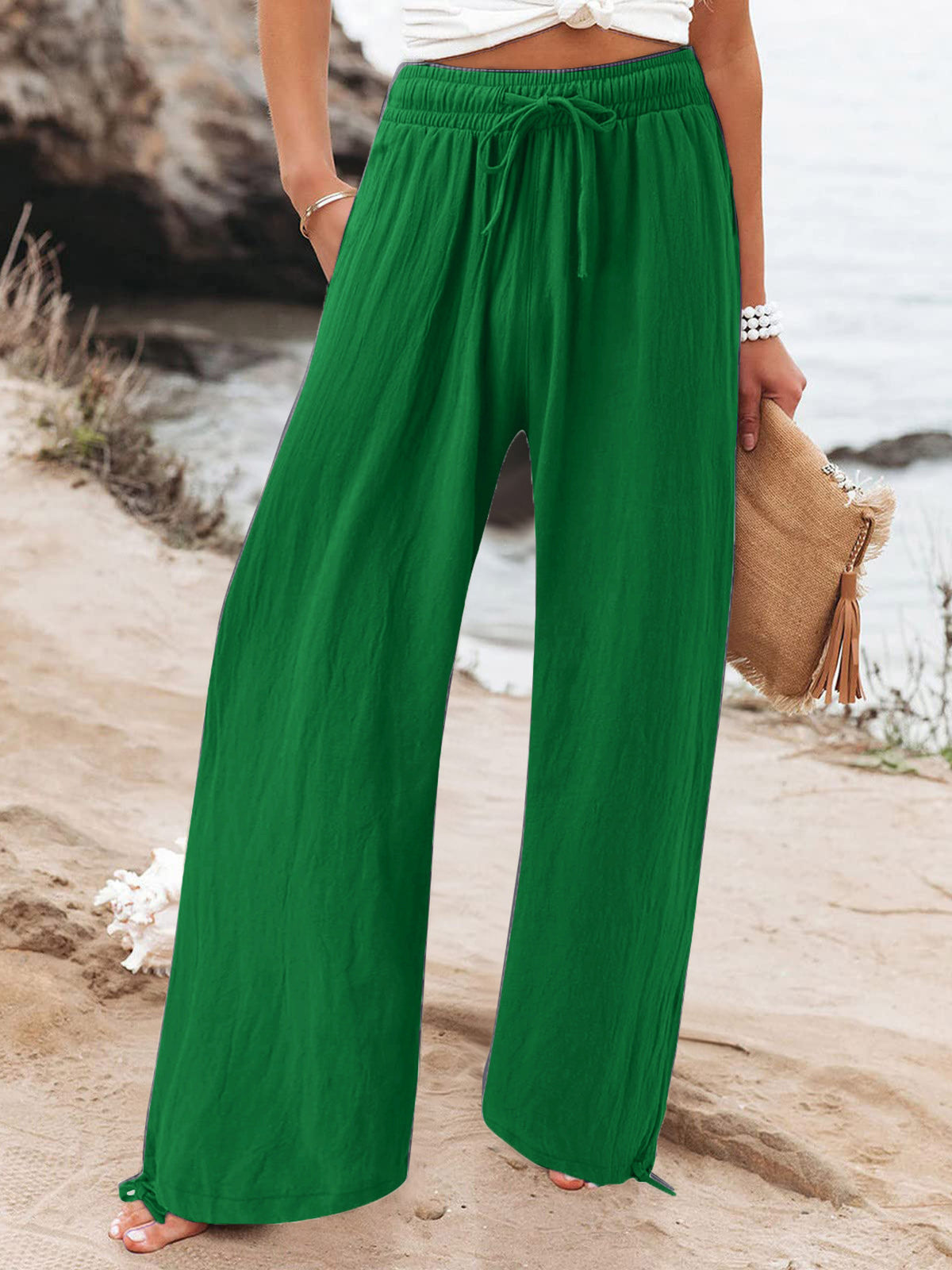 Pocketed Drawstring Wide Leg Pants