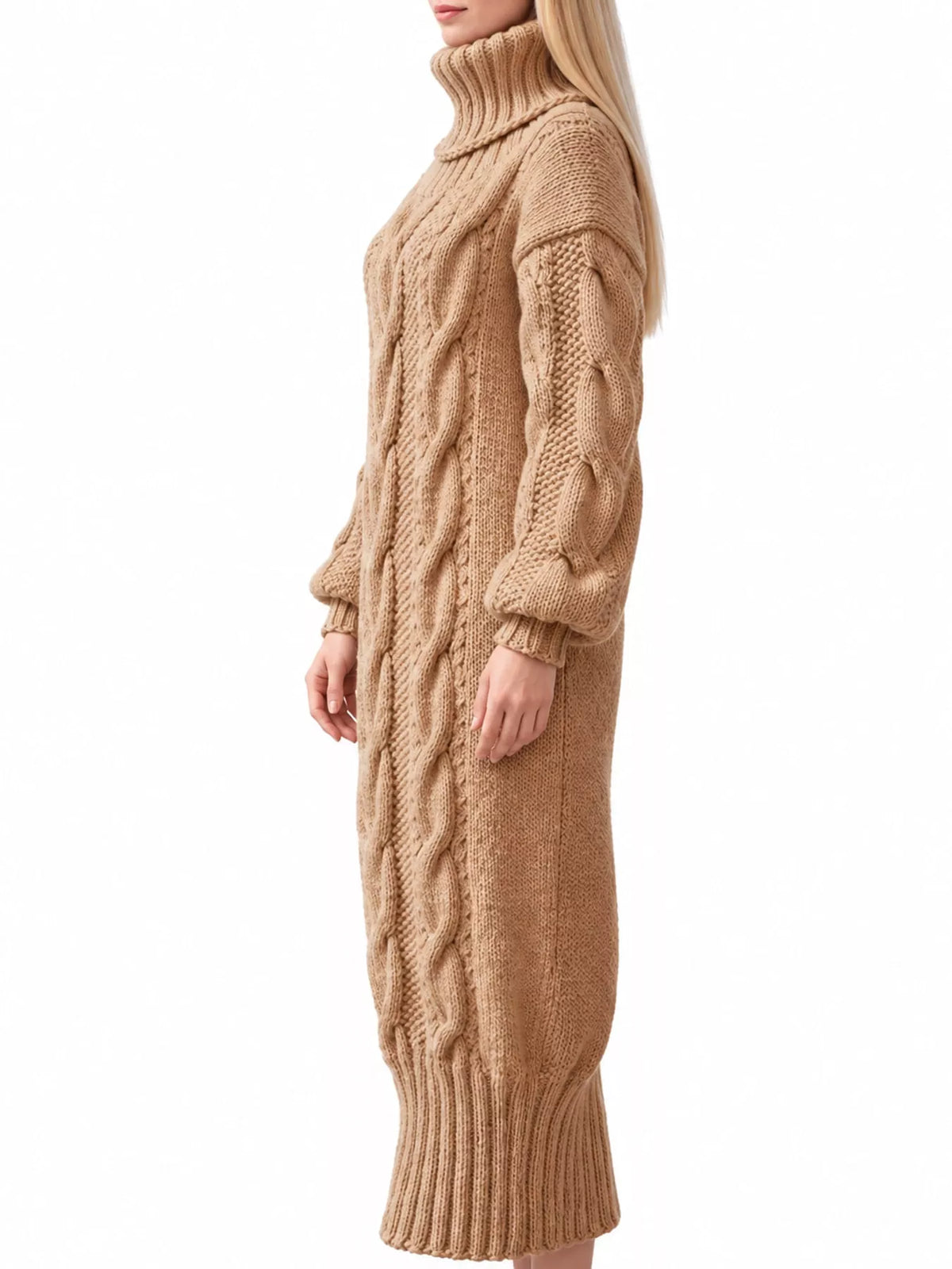 Oversized Chunky Cable Knit Turtleneck Sweater Dress