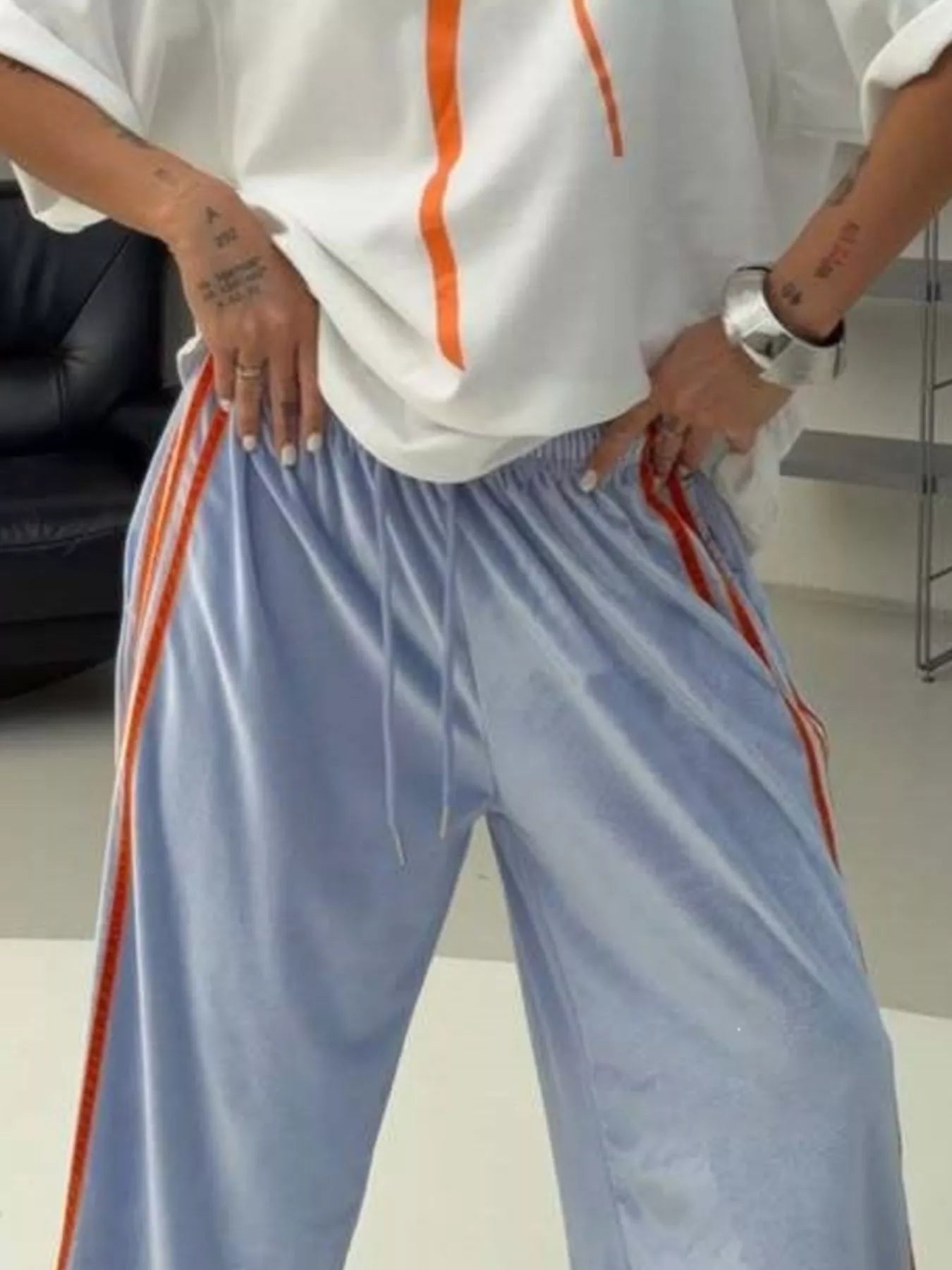 Velvet Wide-Leg Drawstring Pants
