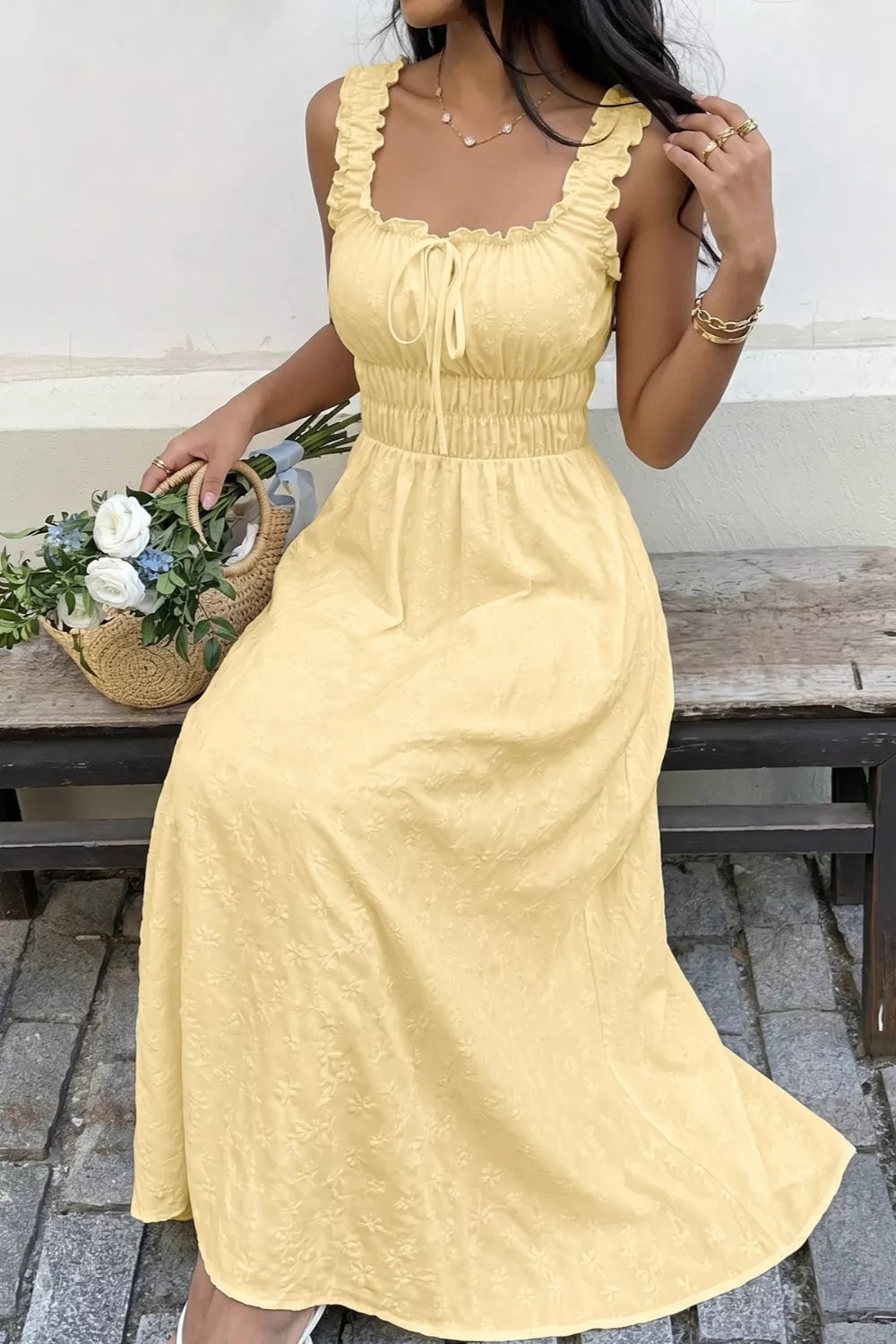 Square Neck Sleeveless Maxi Dress in Pastel Yellow