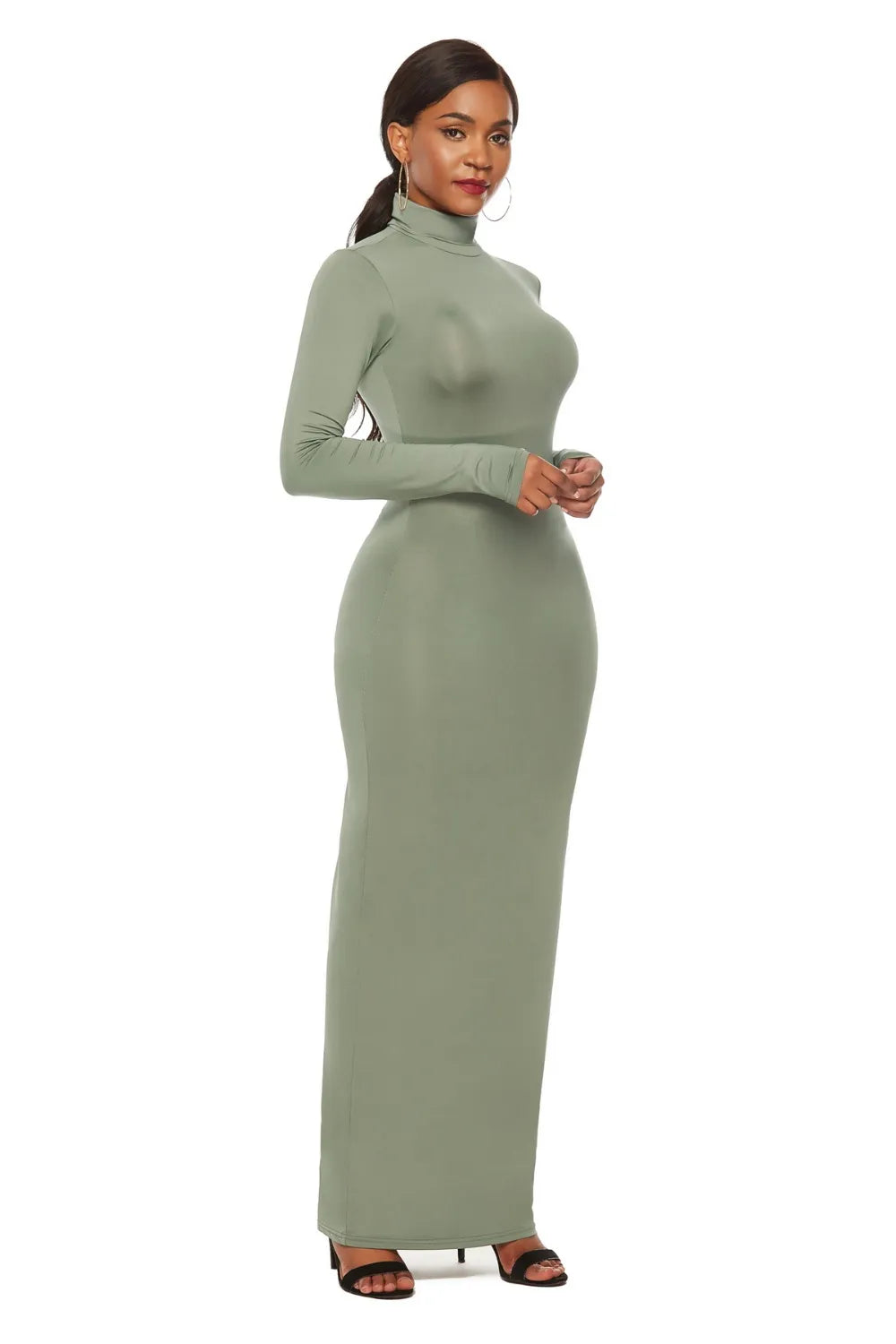 Mock Neck Long Sleeve Maxi Dress