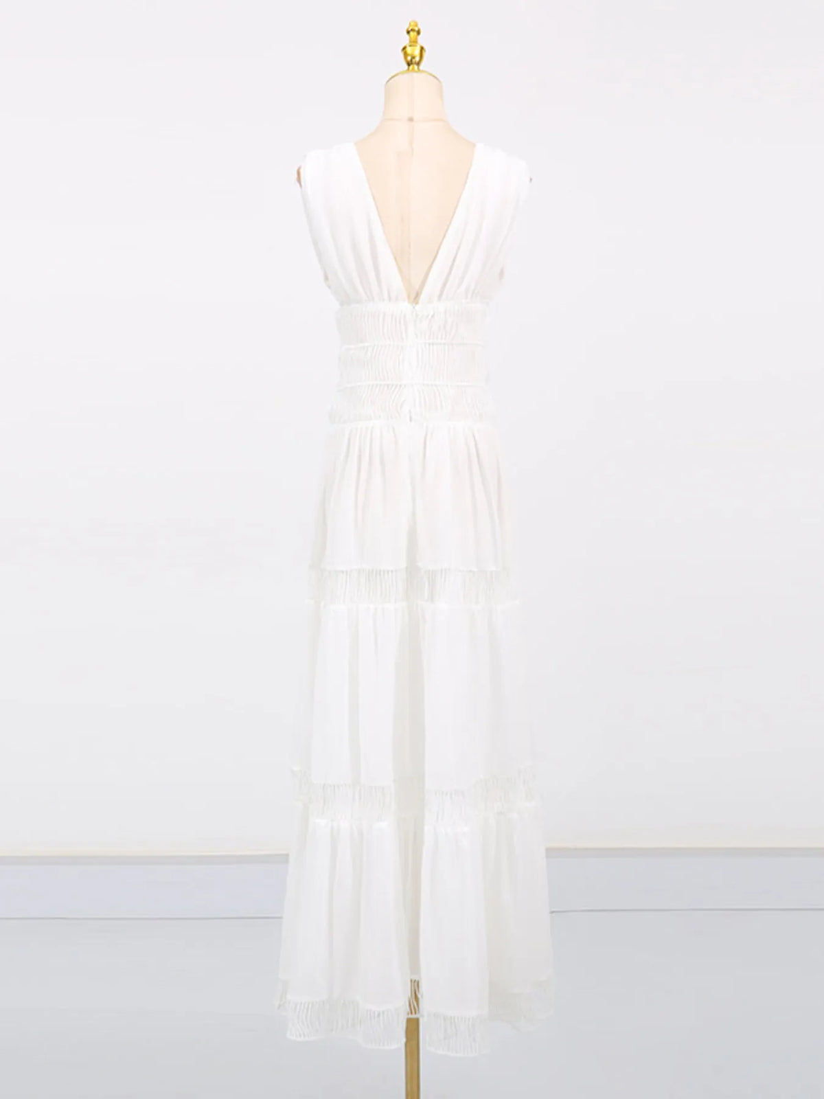 Smocked Tiered V-Neck Maxi Dress