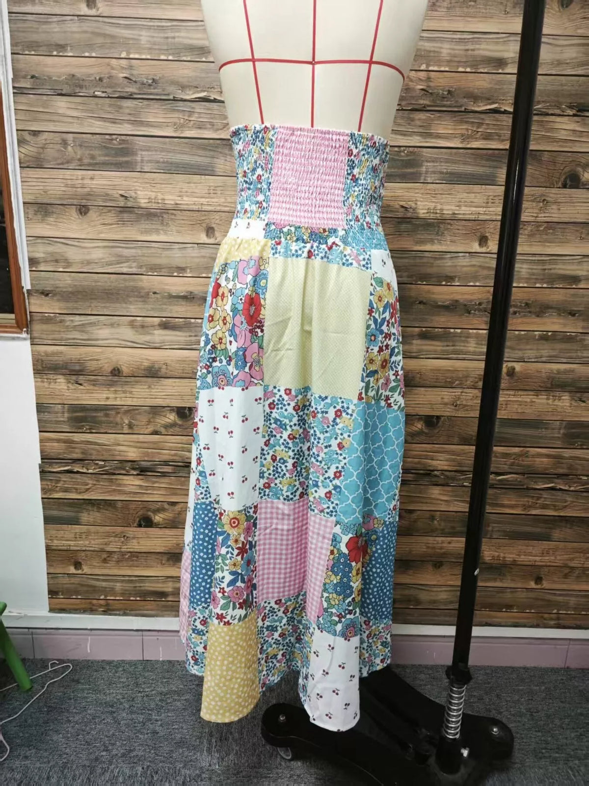 Patchwork Floral Tiered Maxi Skirt